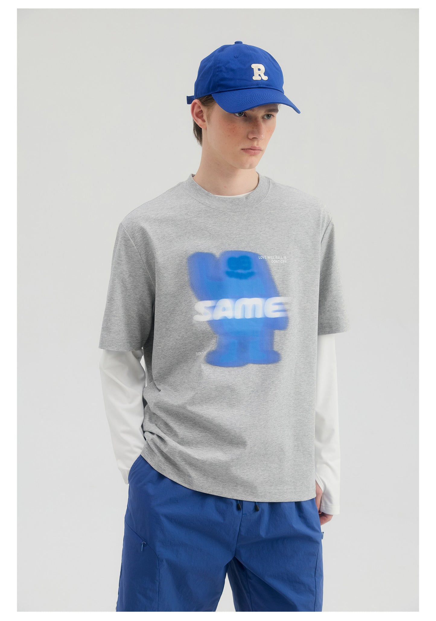 SAMESAME Logo Print Casual Graphic Tee - Gray