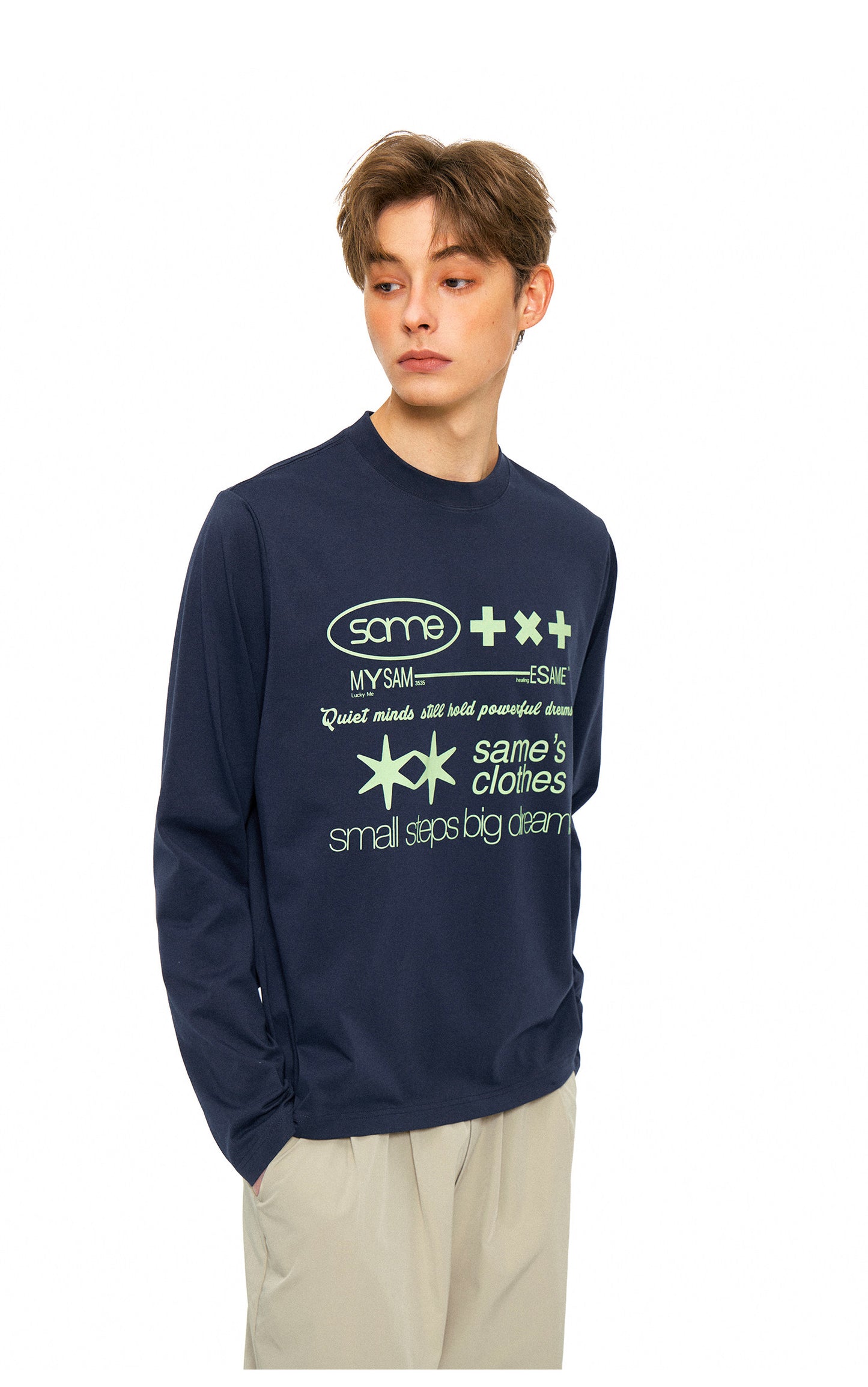 Letter Print Long Sleeve Shirt - Navy