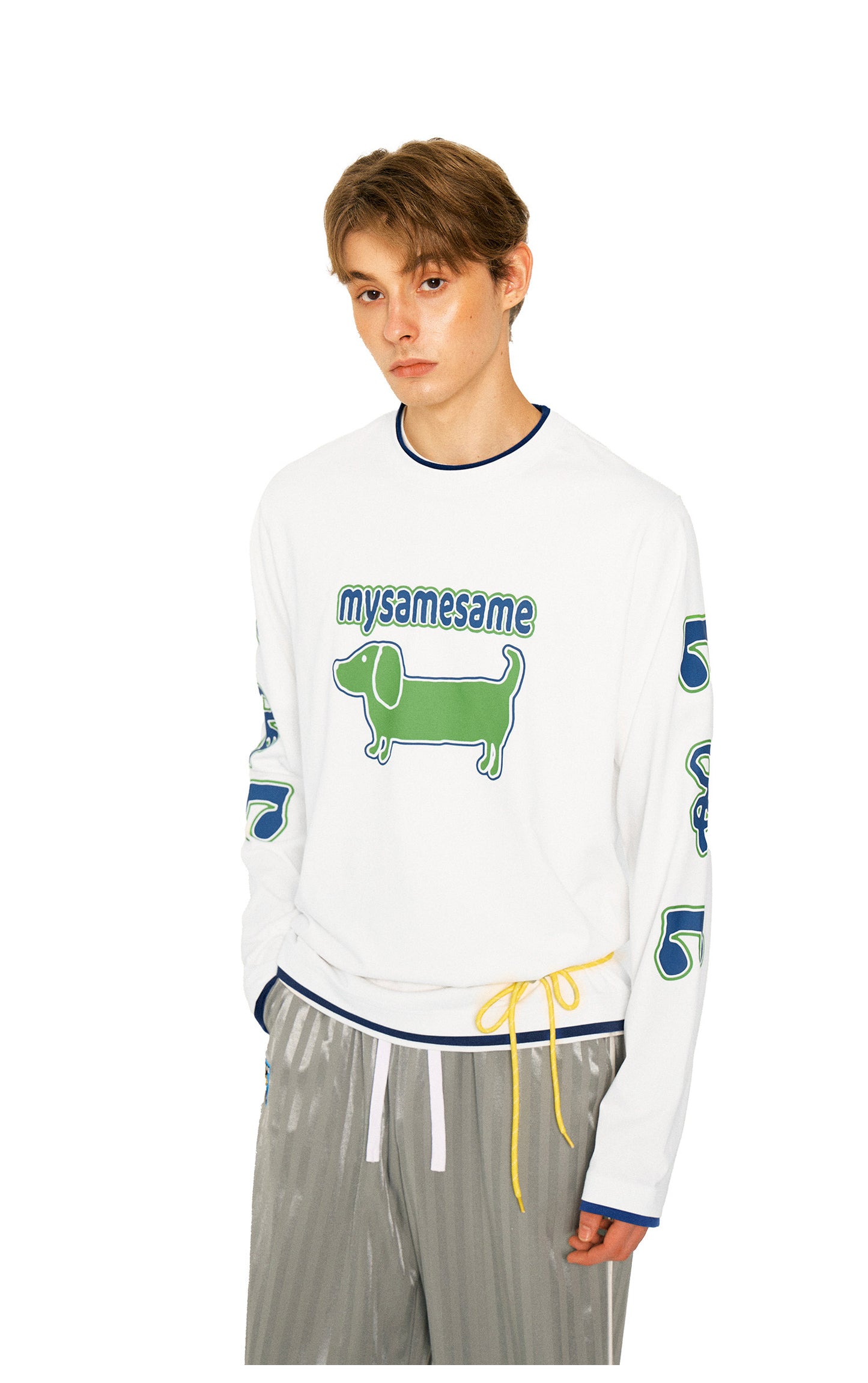 Cute Dachshund Dog Print Long Sleeve Shirt - White