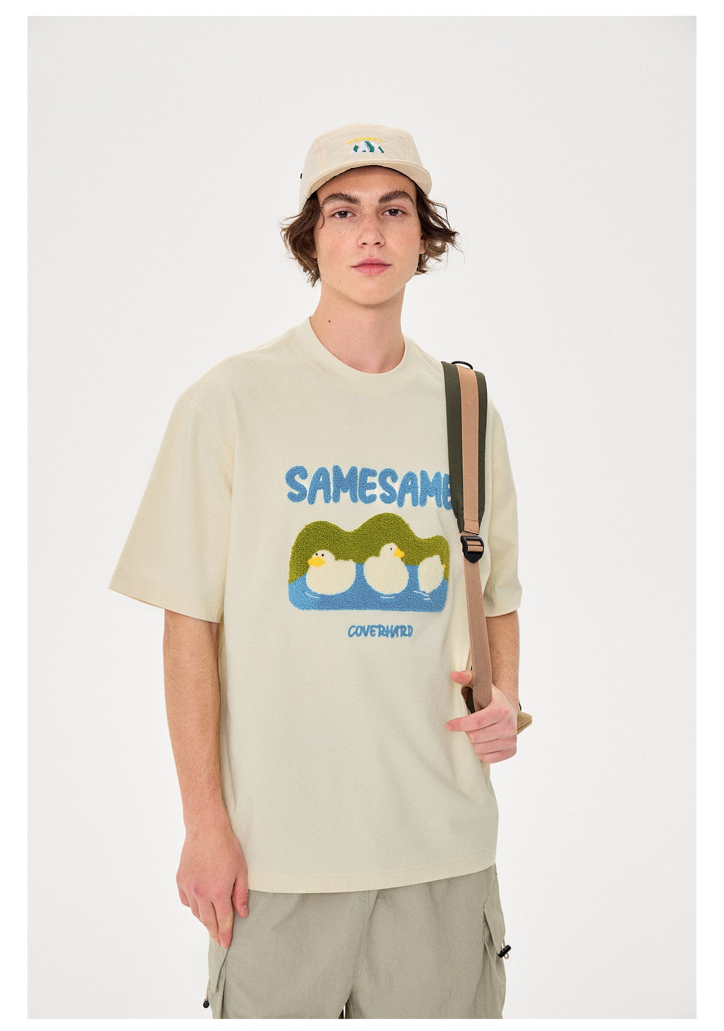 SAMESAME Logo Duck Embroidery T-shirt - Beige