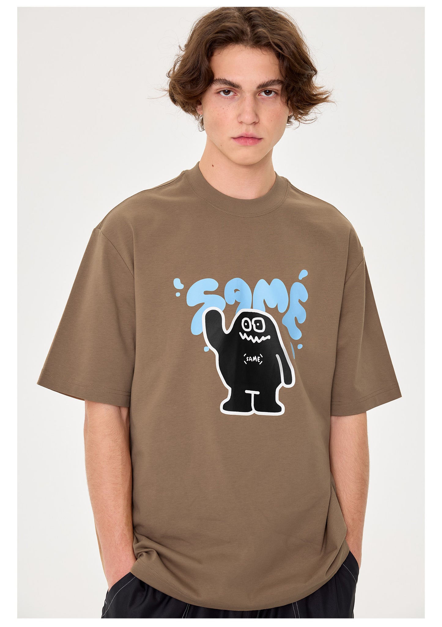 SAMESAME Little Monster Print Graphic Tee - Brown