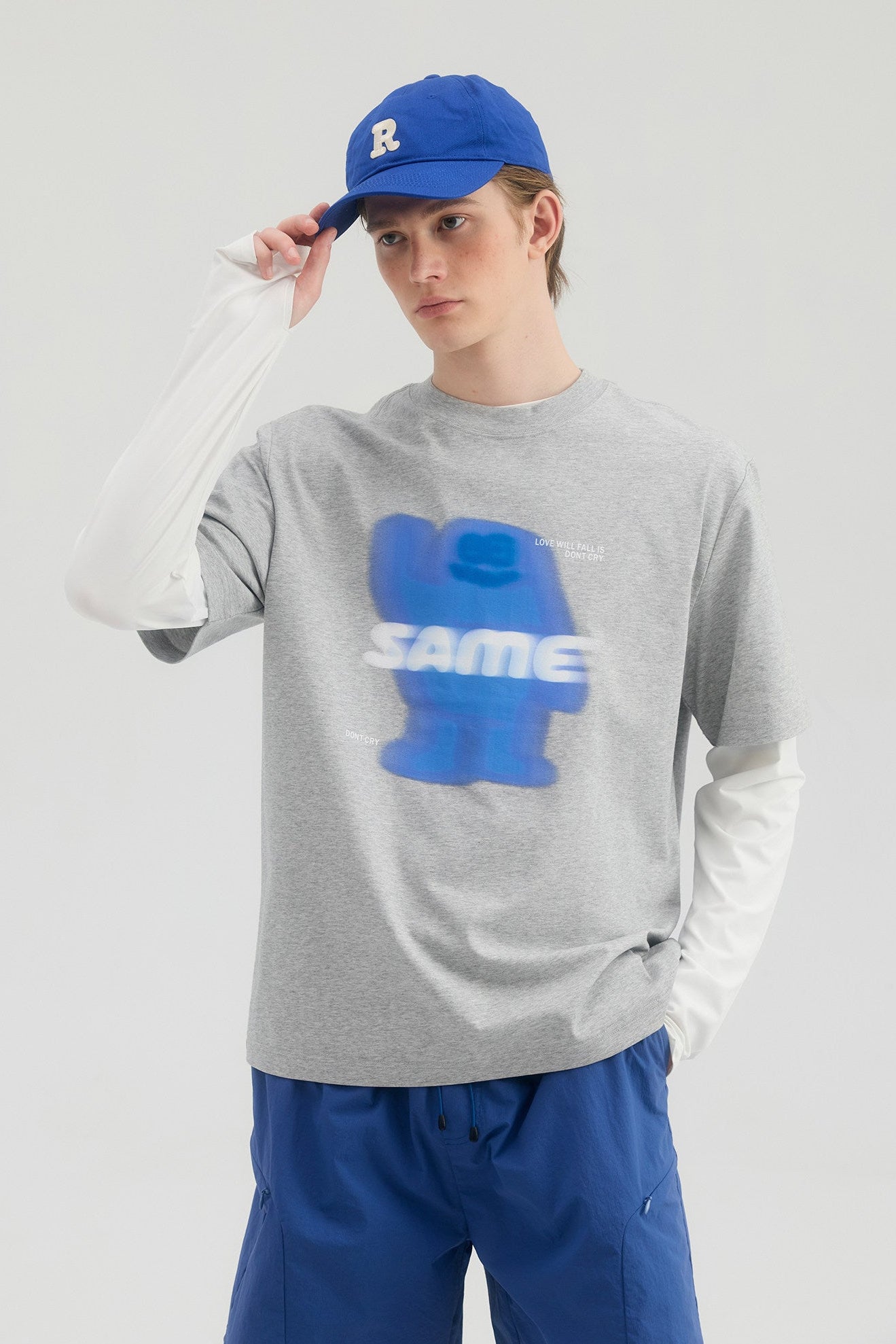 SAMESAME Logo Print Casual Graphic Tee - Gray