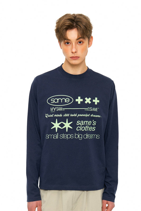 Letter Print Long Sleeve Shirt - Navy