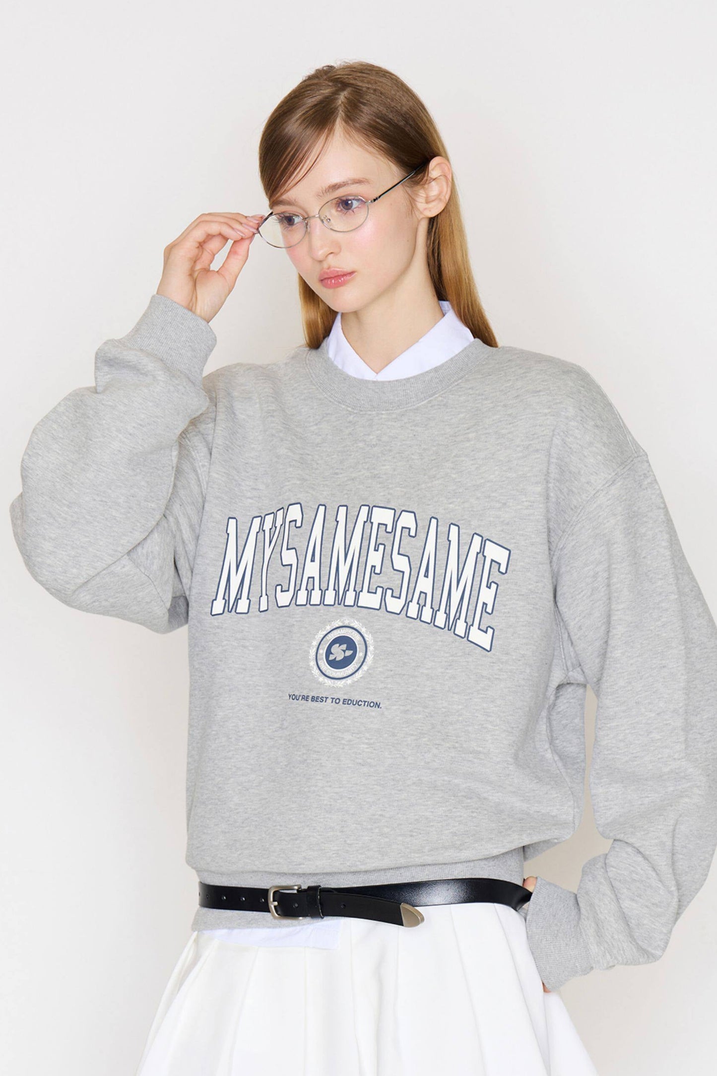 Letter Print Basic Sweatshirt - Gray
