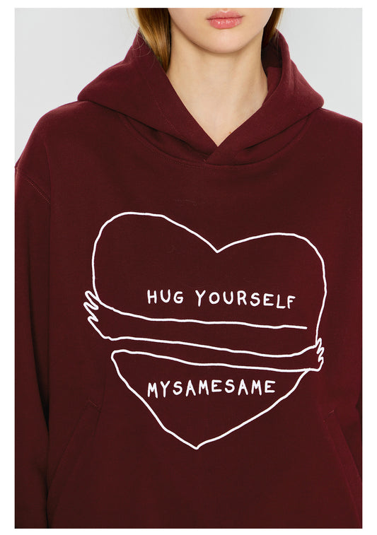 Love Embrace Print Hoodies - Burgundy