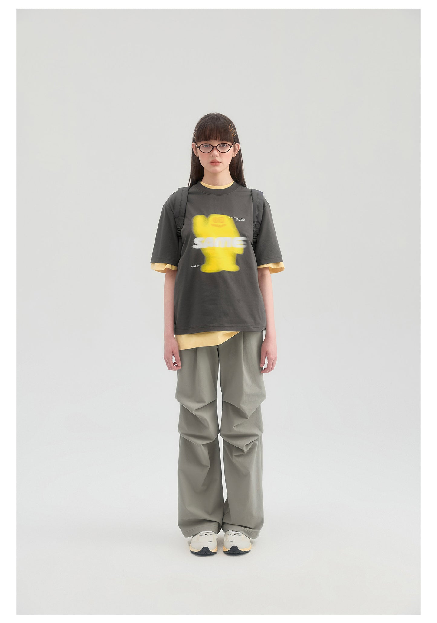 SAMESAME Logo Print Casual Graphic Tee - Dark Gray