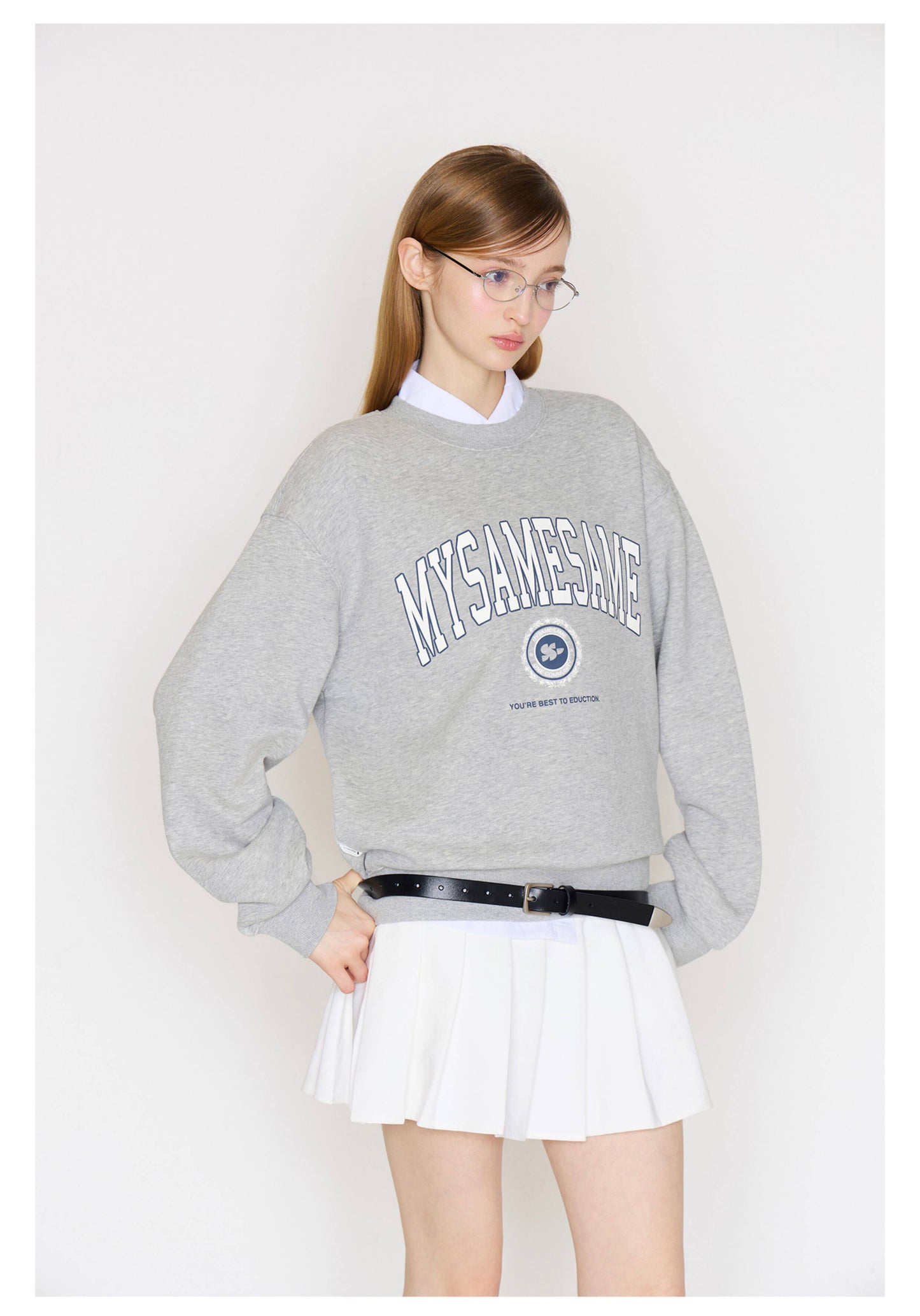 Letter Print Basic Sweatshirt - Gray