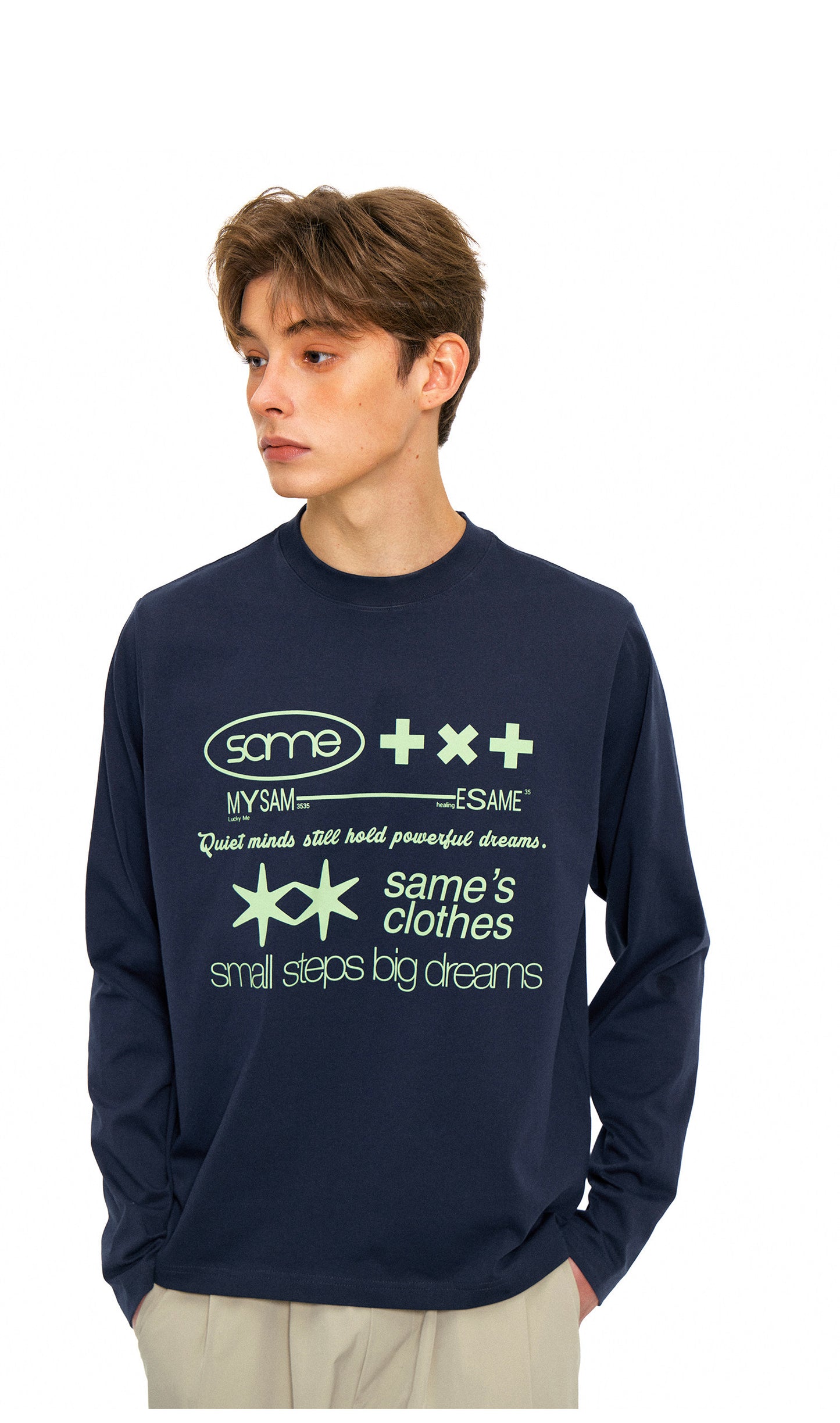 Letter Print Long Sleeve Shirt - Navy