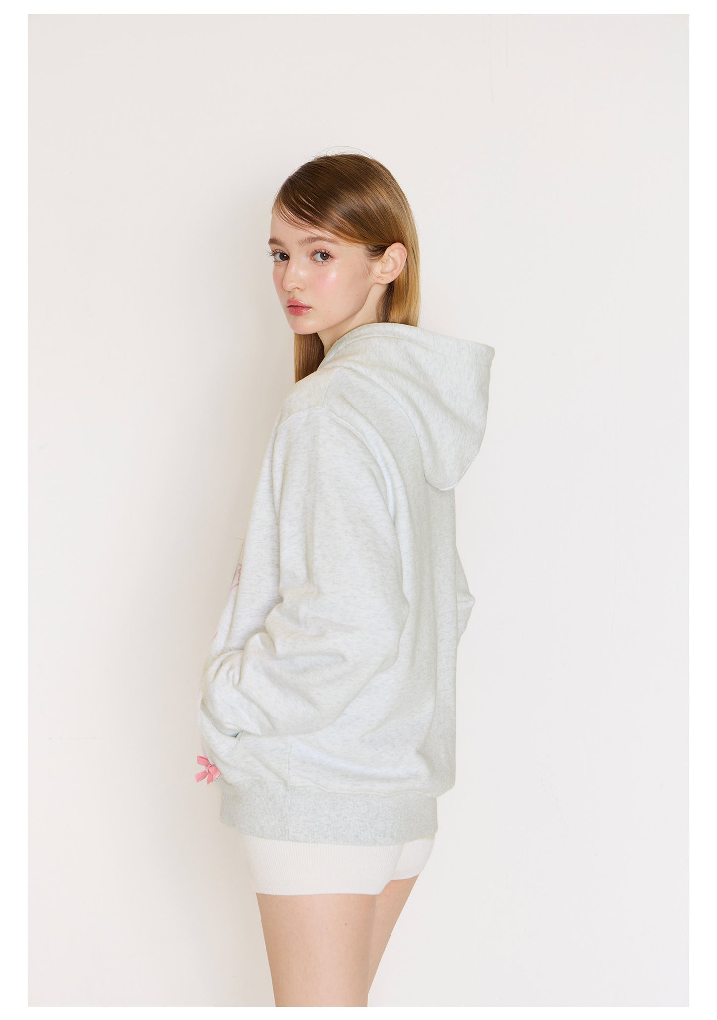 Cat Paw Heart-shaped Letter Print Hoodies - Light Gray