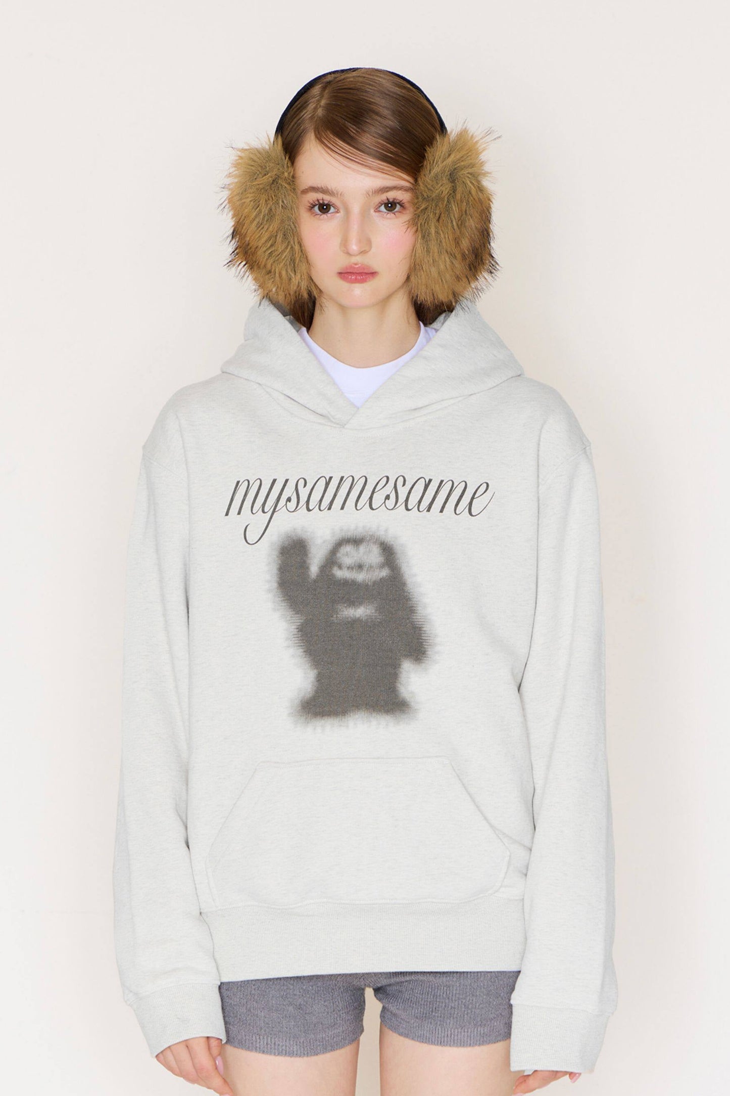 Logo Letter Monster Pattern Print Hoodies - Light Gray