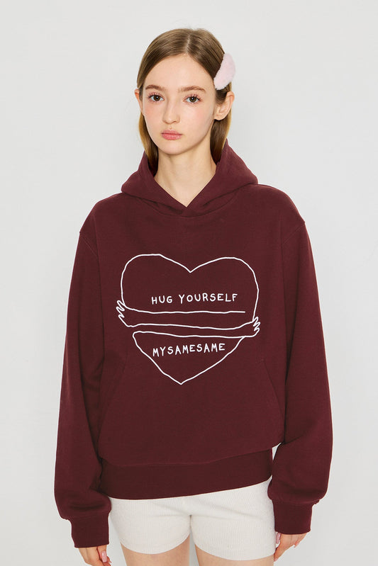 Love Embrace Print Hoodies - Burgundy