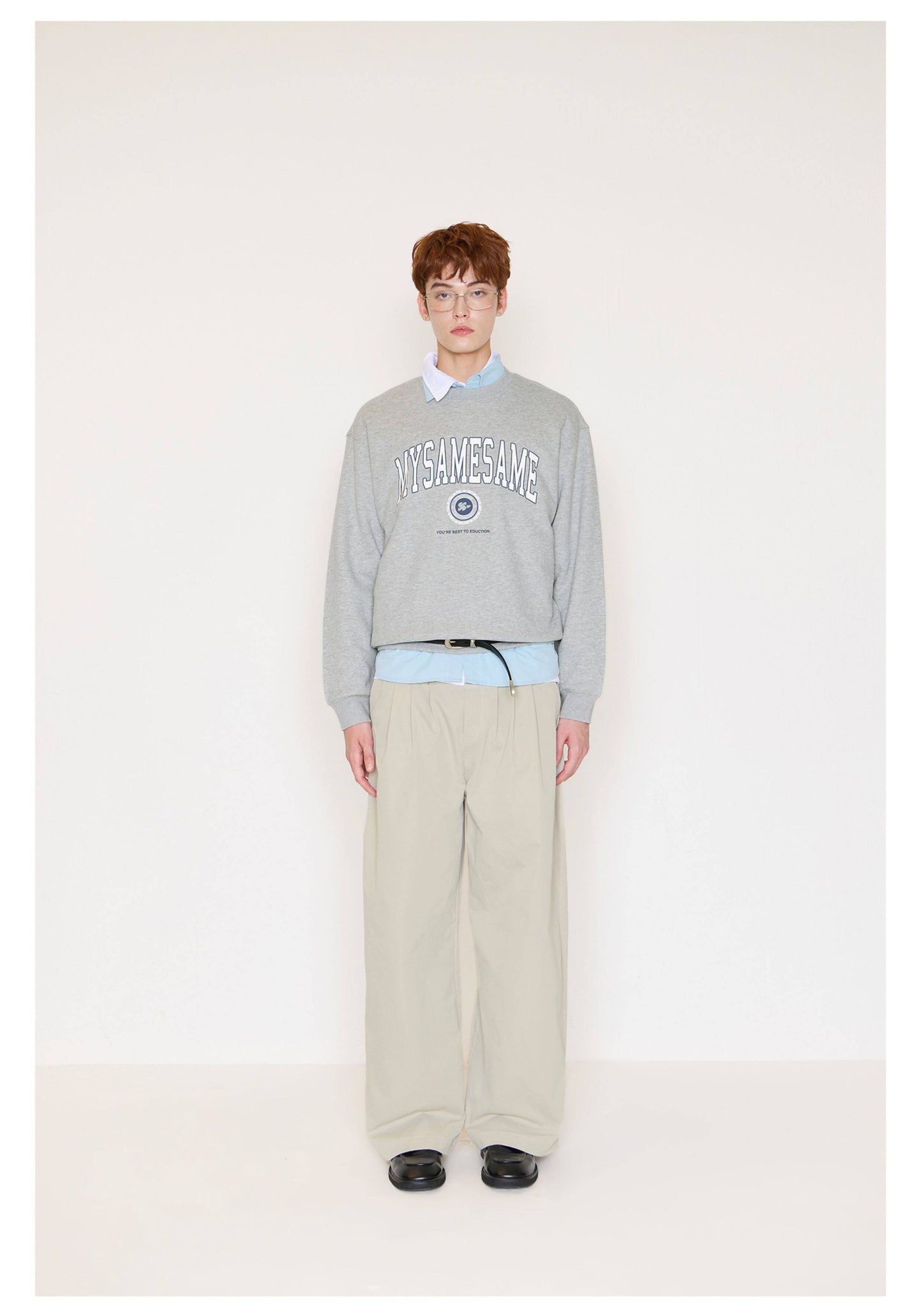 Letter Print Basic Sweatshirt - Gray