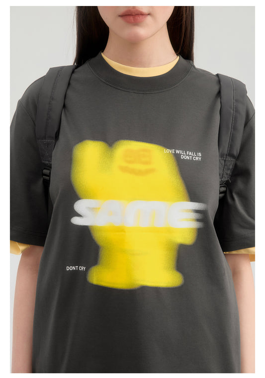 SAMESAME Logo Print Casual Graphic Tee - Dark Gray