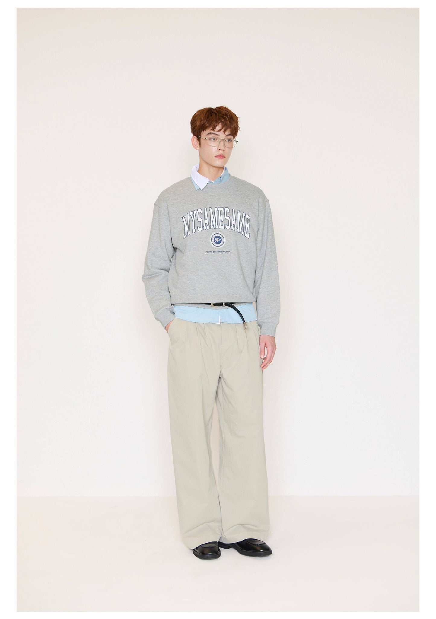 Letter Print Basic Sweatshirt - Gray