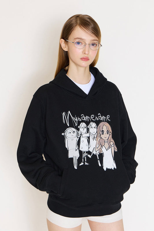 Graffiti Print Hoodies Women - Black