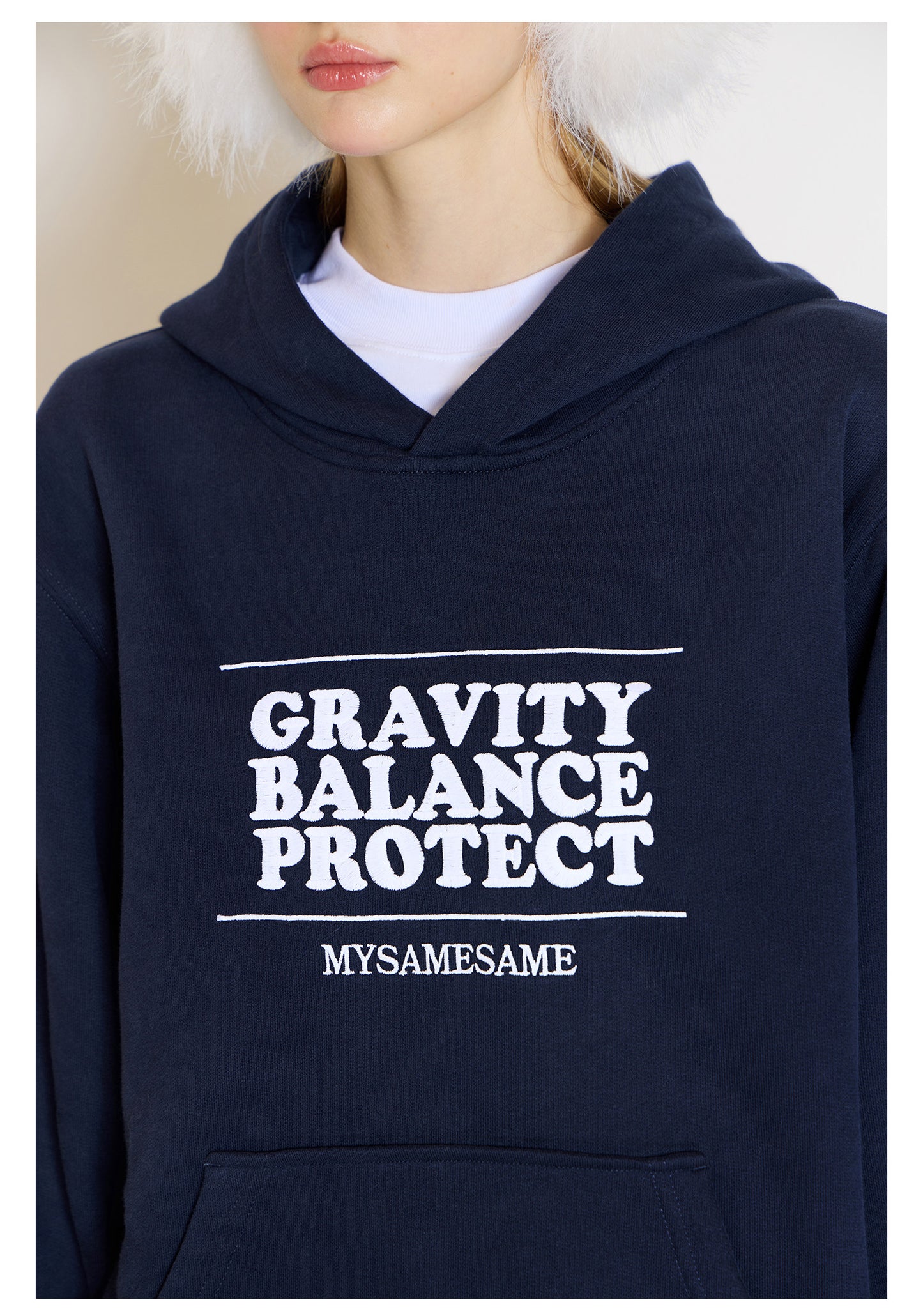 Embroidered Letters Hoodies - Navy
