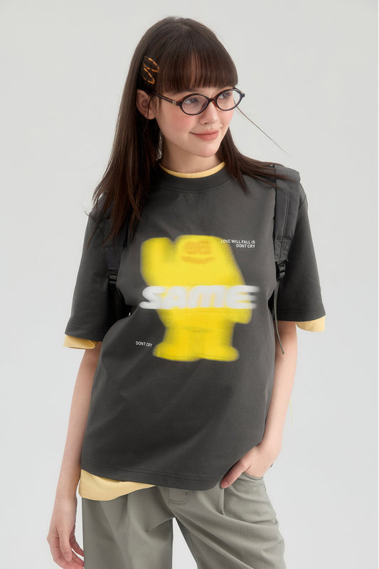 SAMESAME Logo Print Casual Graphic Tee - Dark Gray
