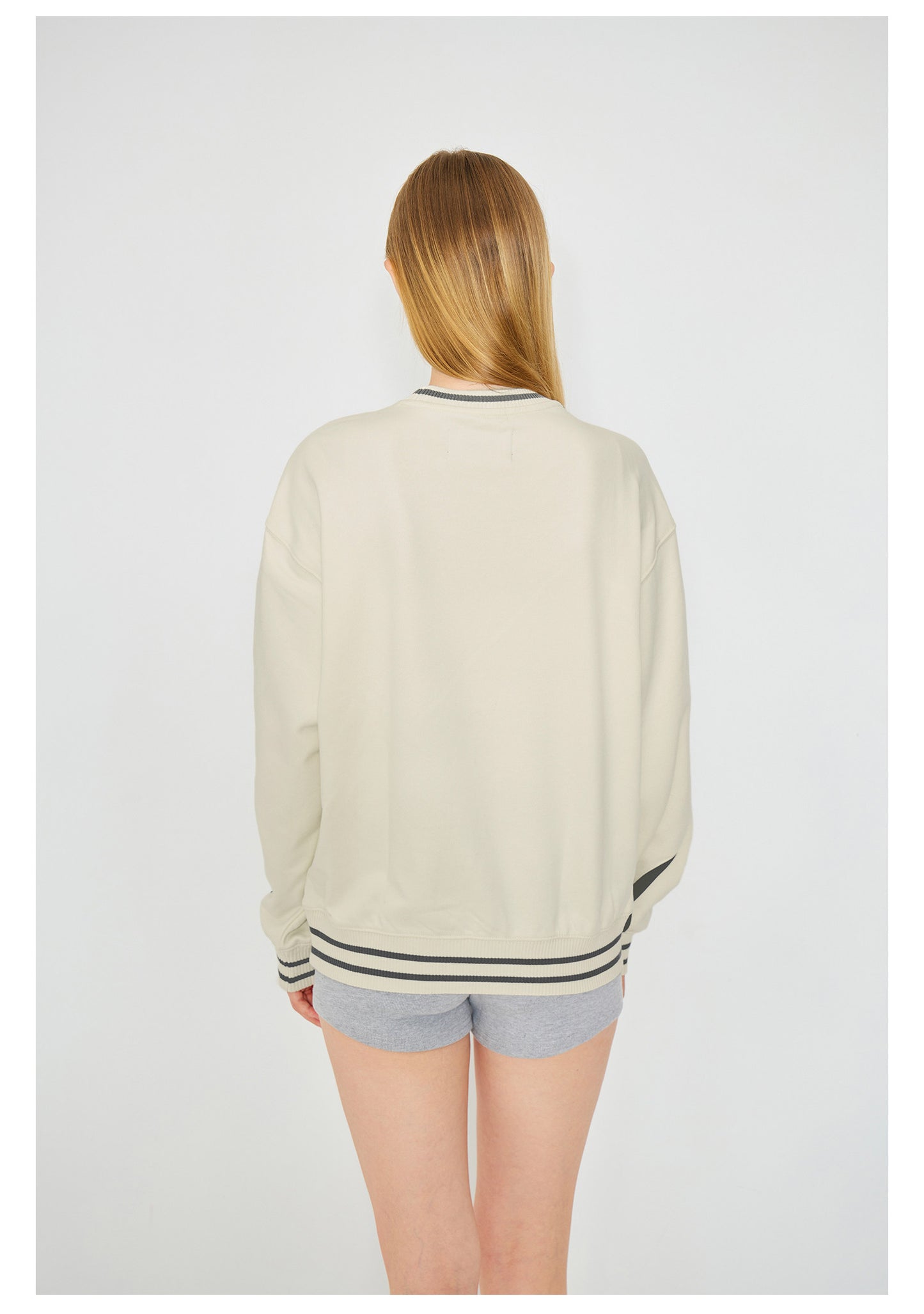 Cotton Embroidered Logo Round Neck Hoodies - Apricot