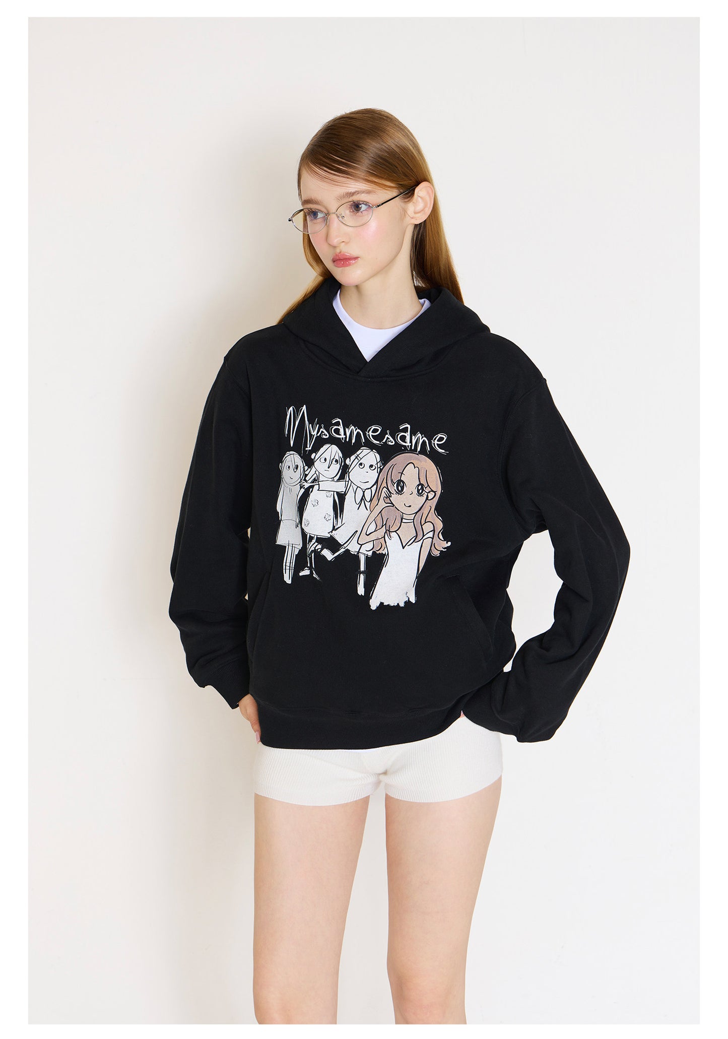 Graffiti Print Hoodies Women - Black