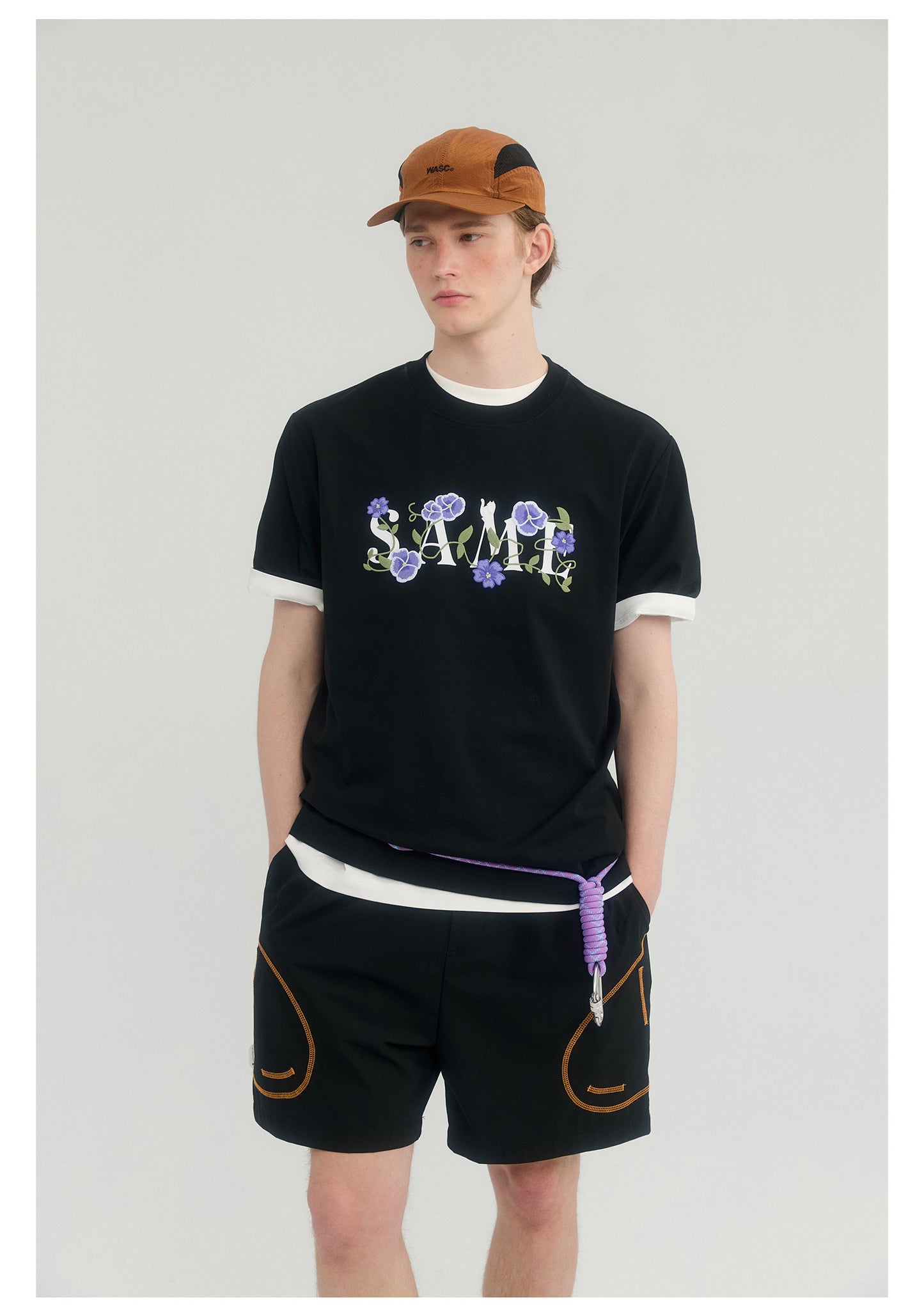 SAMESAME Flower Embroidery Tee - Black