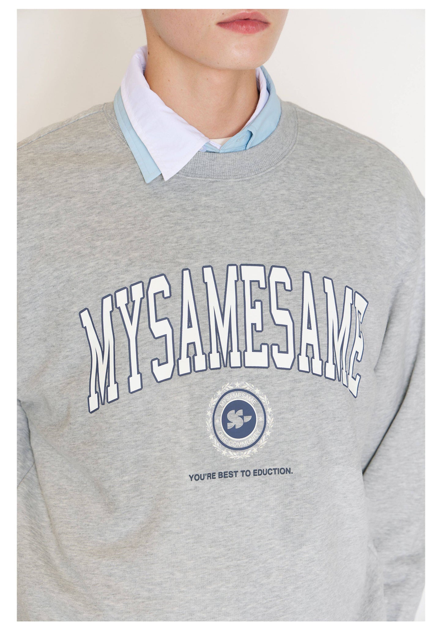 Letter Print Basic Sweatshirt - Gray