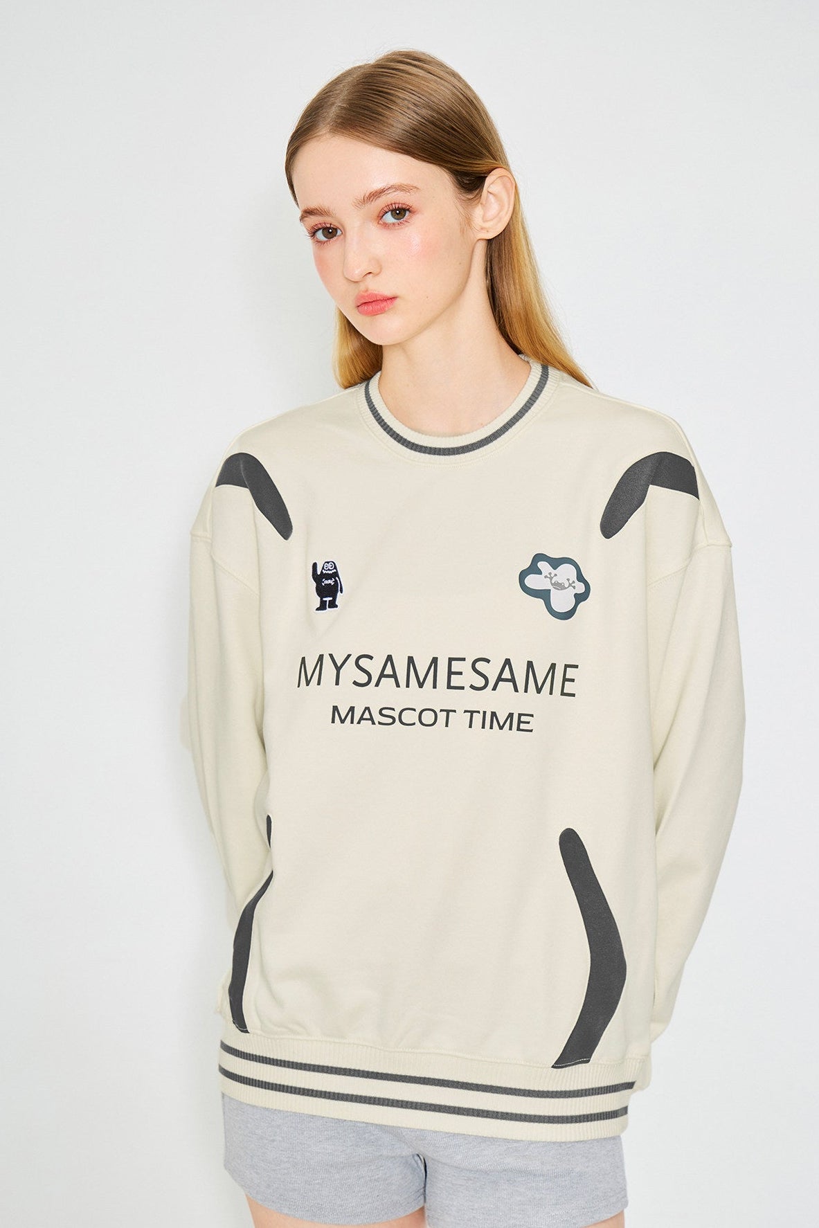Cotton Embroidered Logo Round Neck Hoodies - Apricot