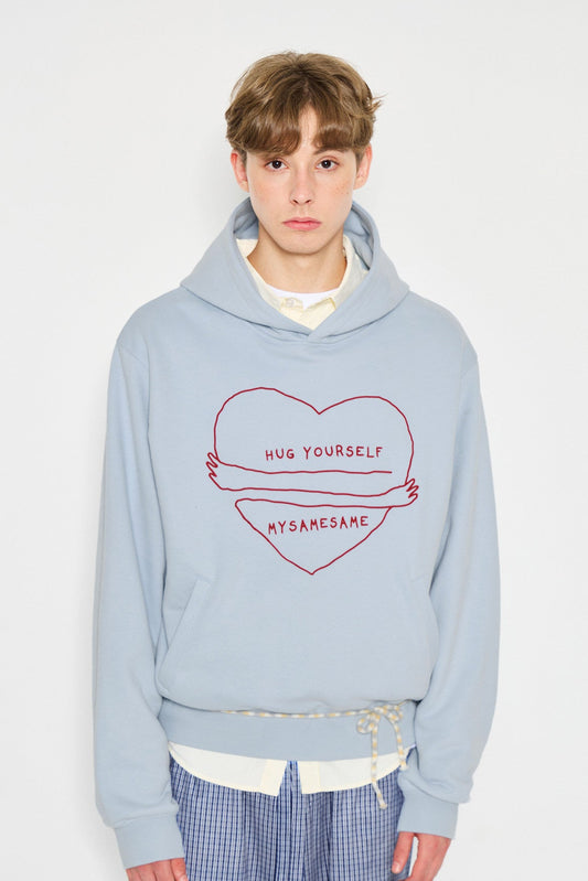 Love Embrace Print Hoodies - Blue