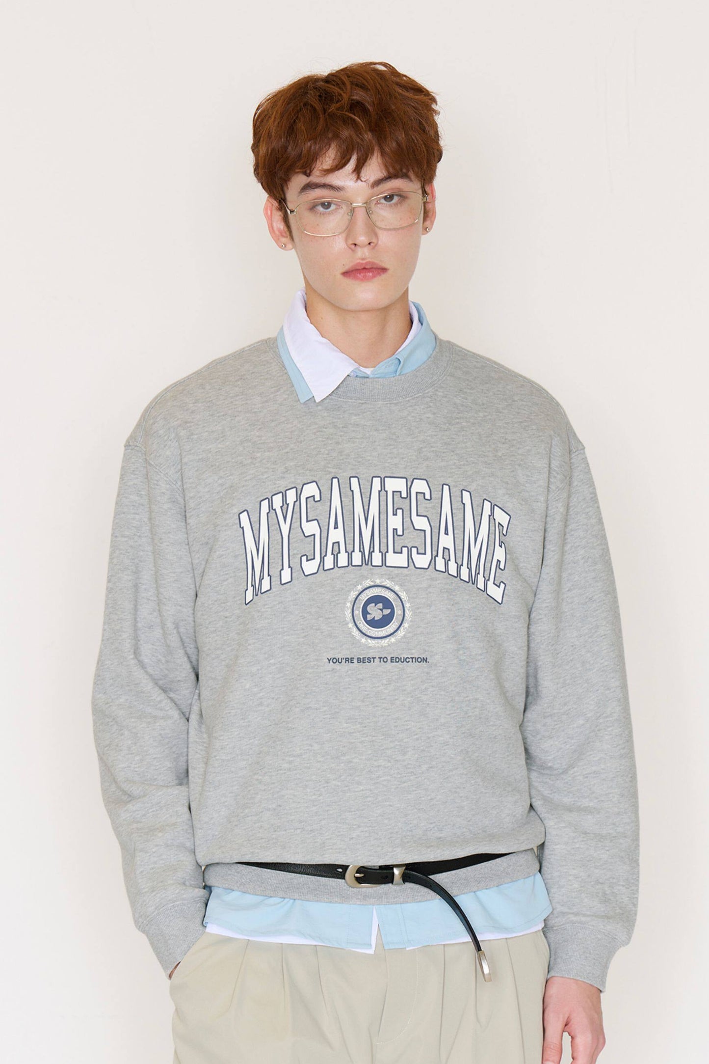 Letter Print Basic Sweatshirt - Gray
