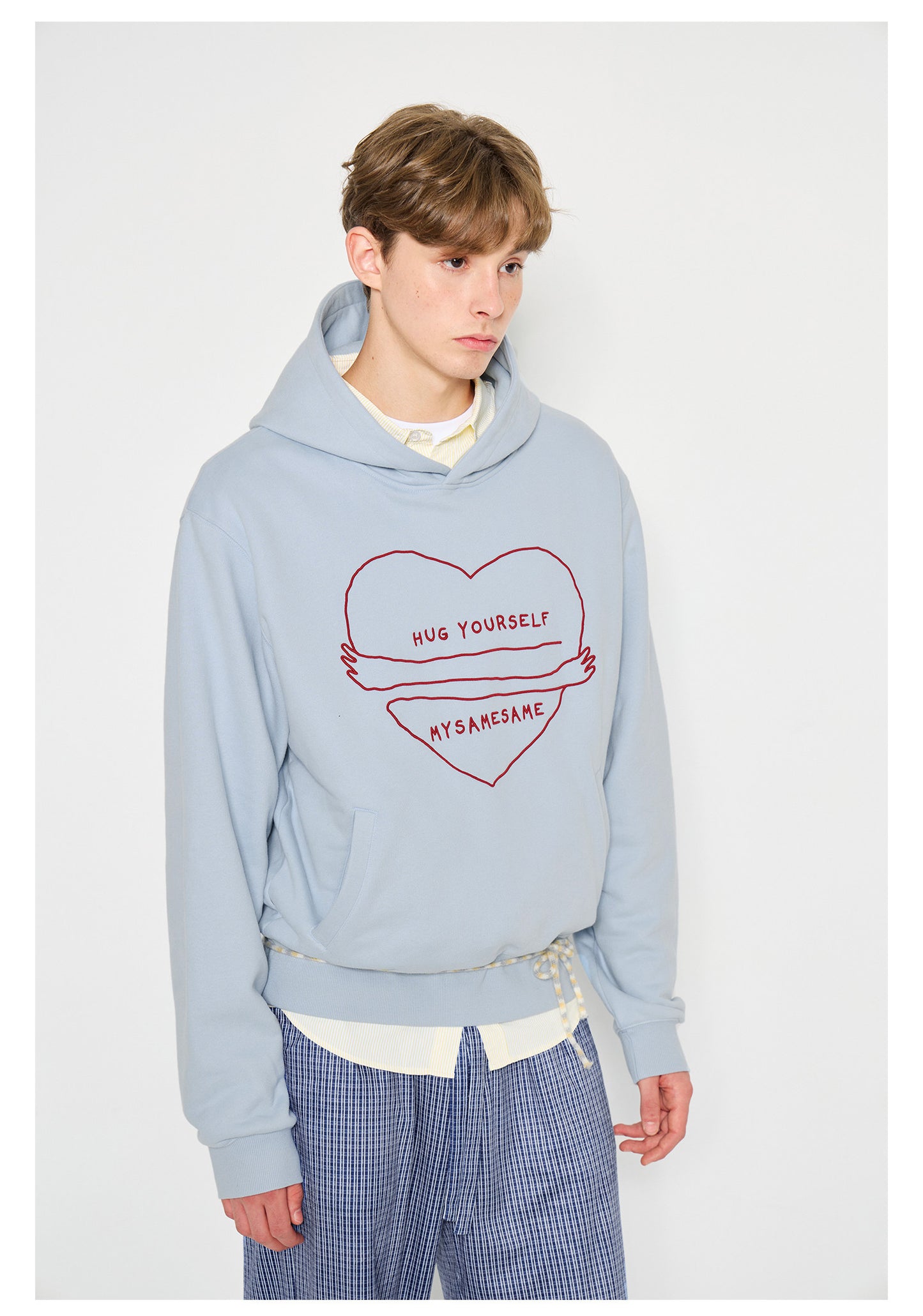 Love Embrace Print Hoodies - Blue