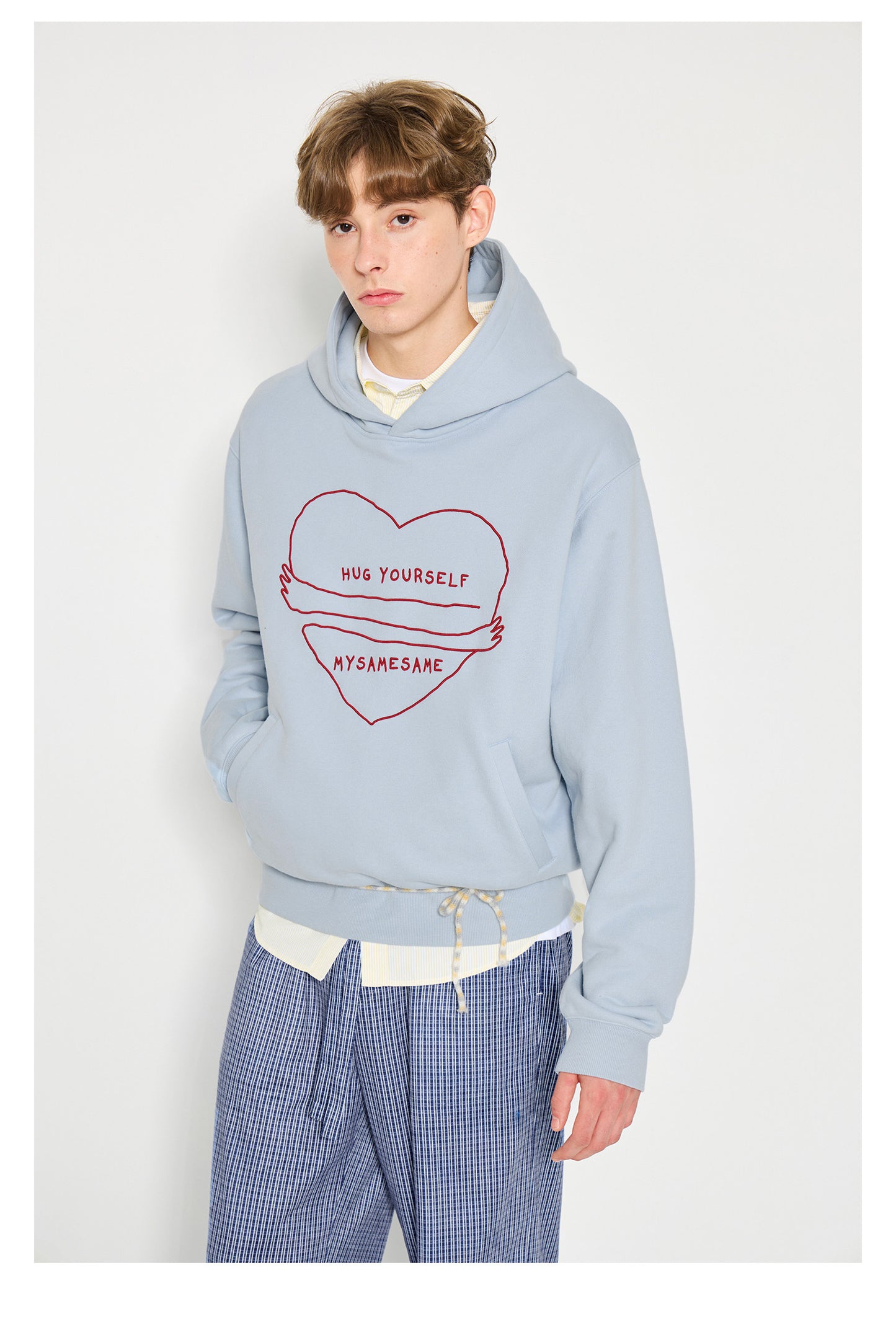 Love Embrace Print Hoodies - Blue