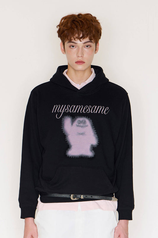 Logo Letter Monster Pattern Print Hoodies - Black