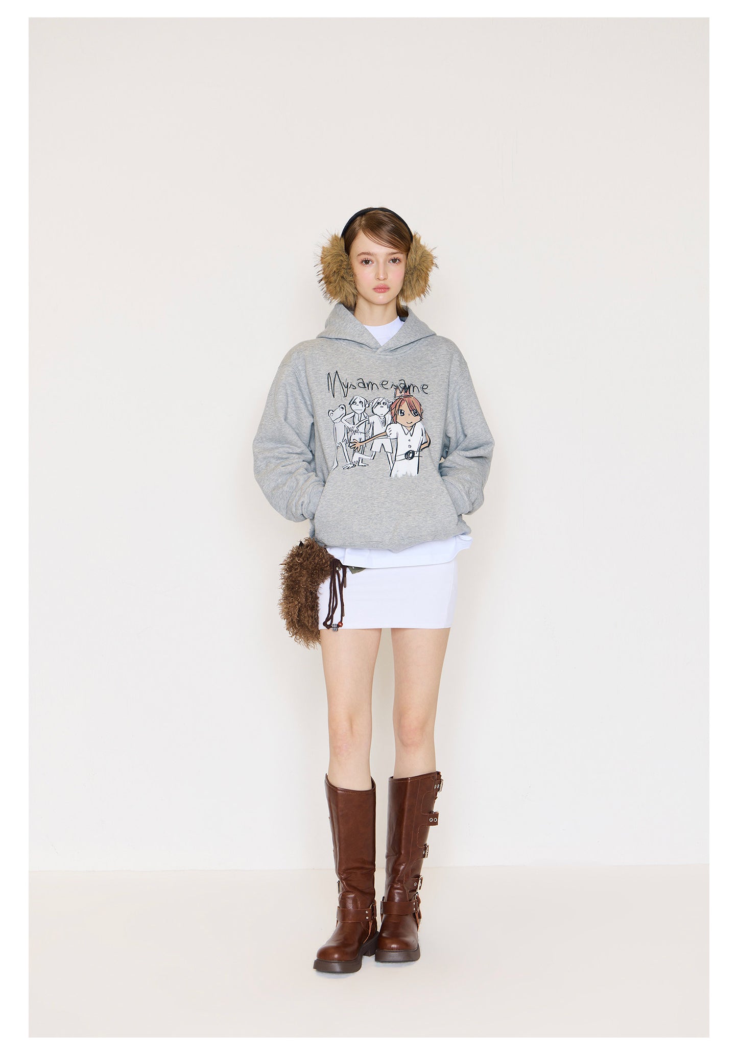Graffiti Print Hoodies Women - Gray