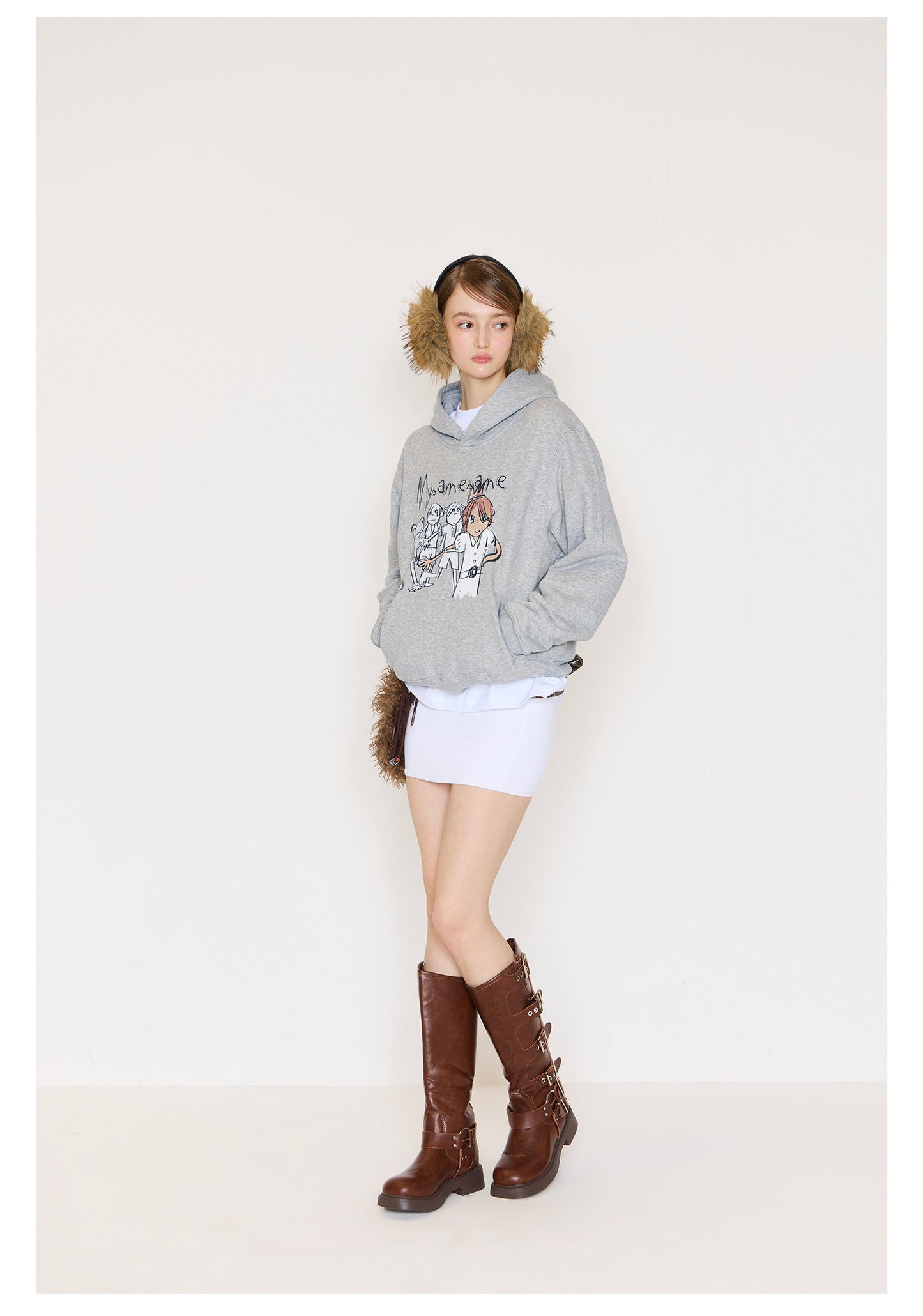 Graffiti Print Hoodies Women - Gray
