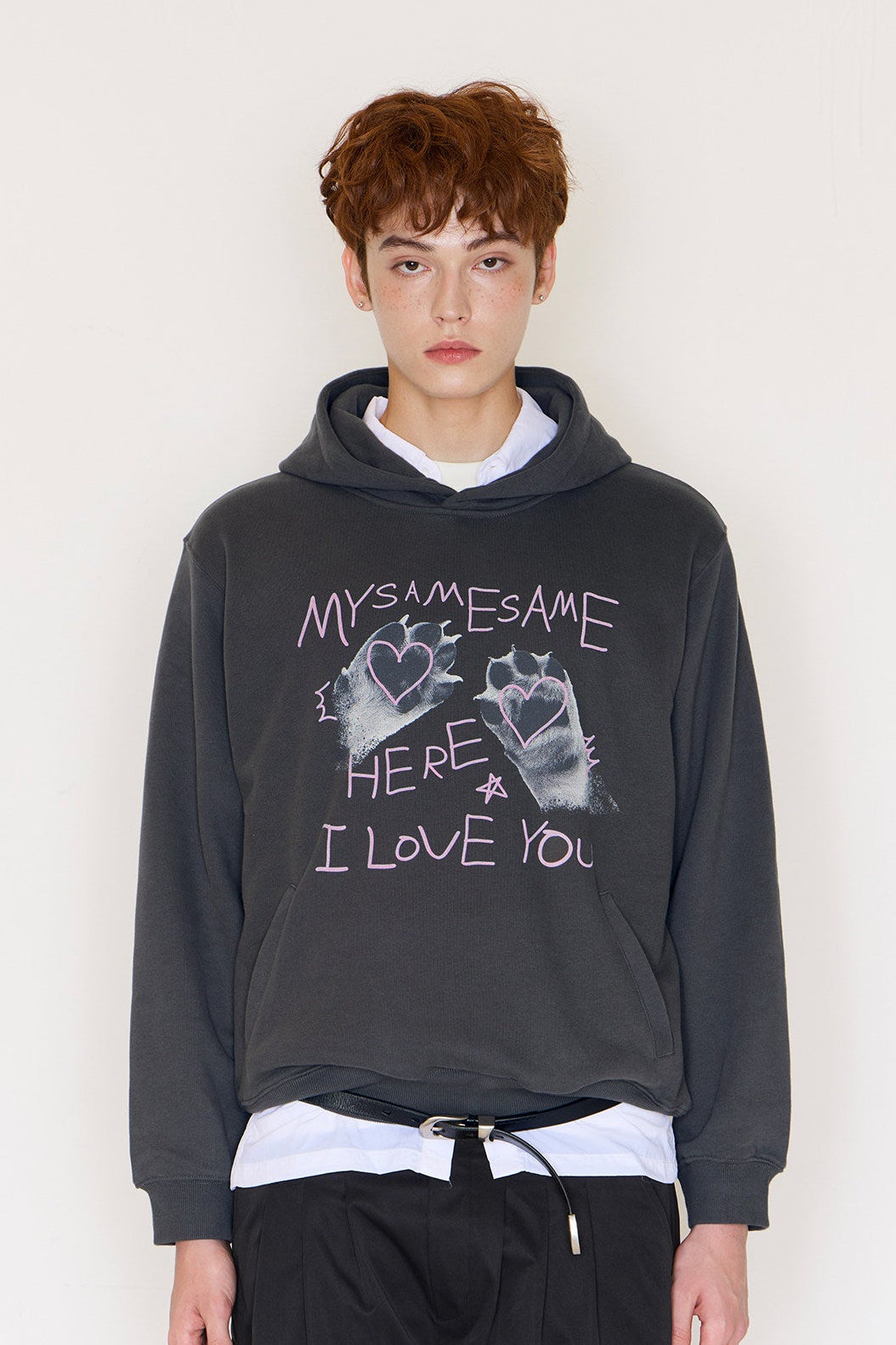 Cat Paw Heart-shaped Letter Print Hoodies - Dark Gray