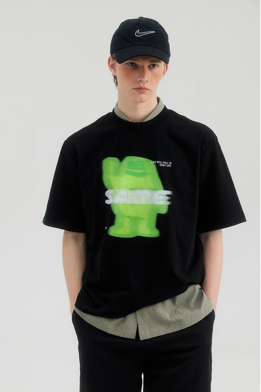 SAMESAME Logo Print Casual Graphic Tee - Black