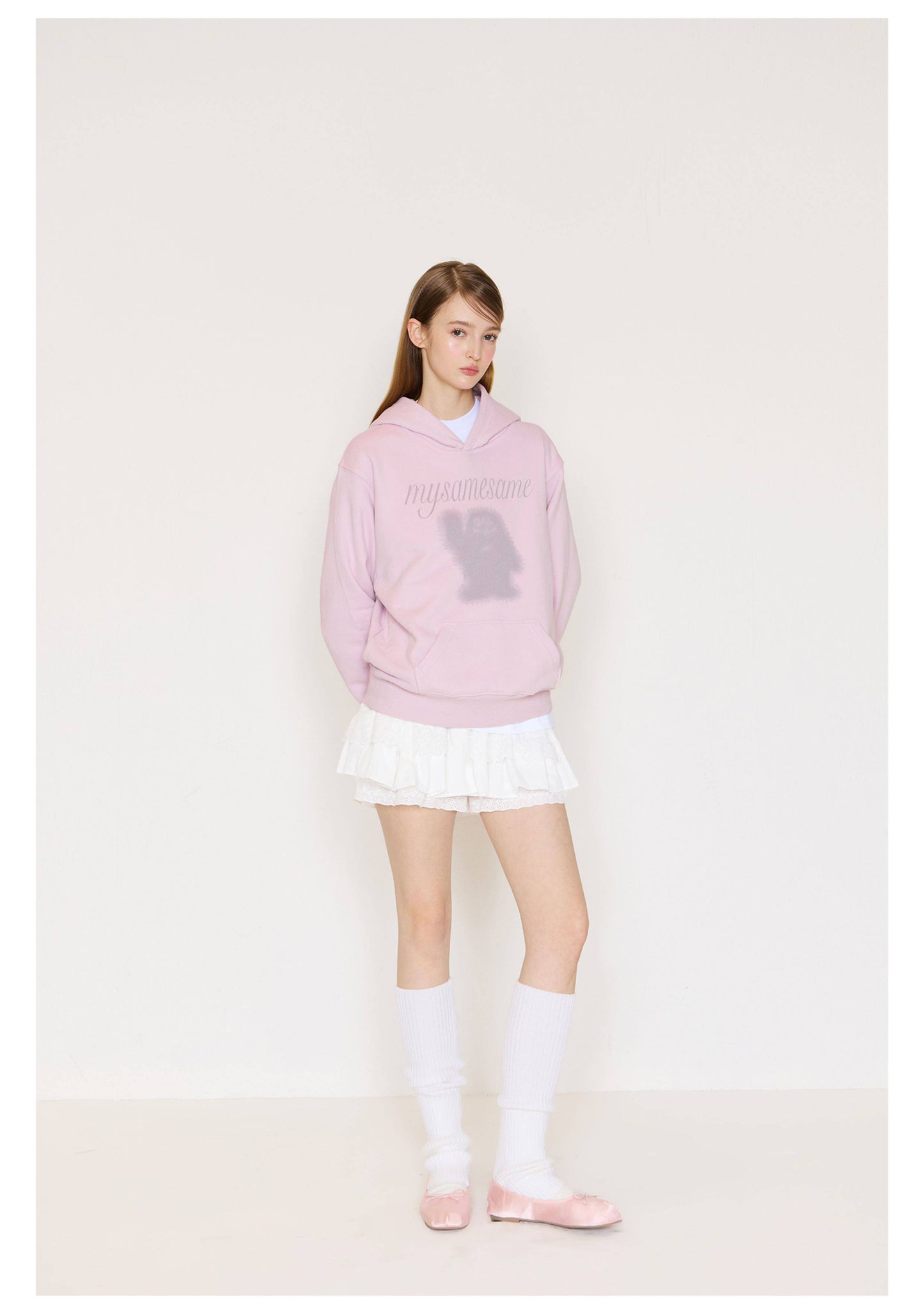 Logo Letter Monster Pattern Print Hoodies - Pink