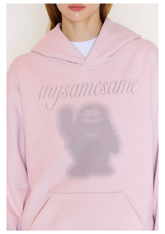 Logo Letter Monster Pattern Print Hoodies - Pink