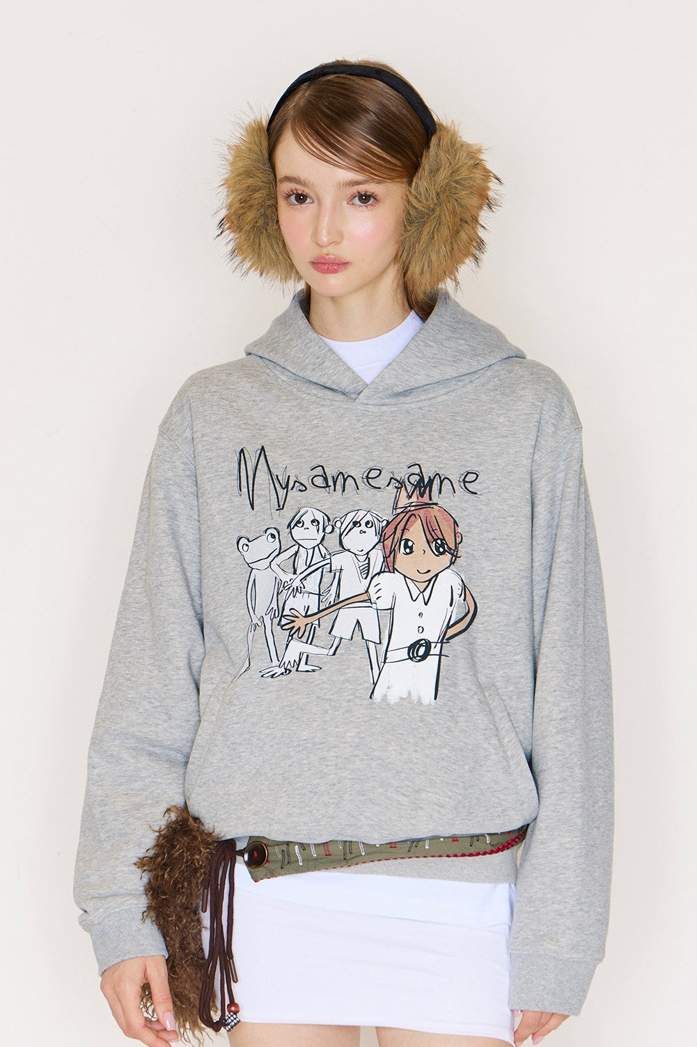 Graffiti Print Hoodies Women - Gray