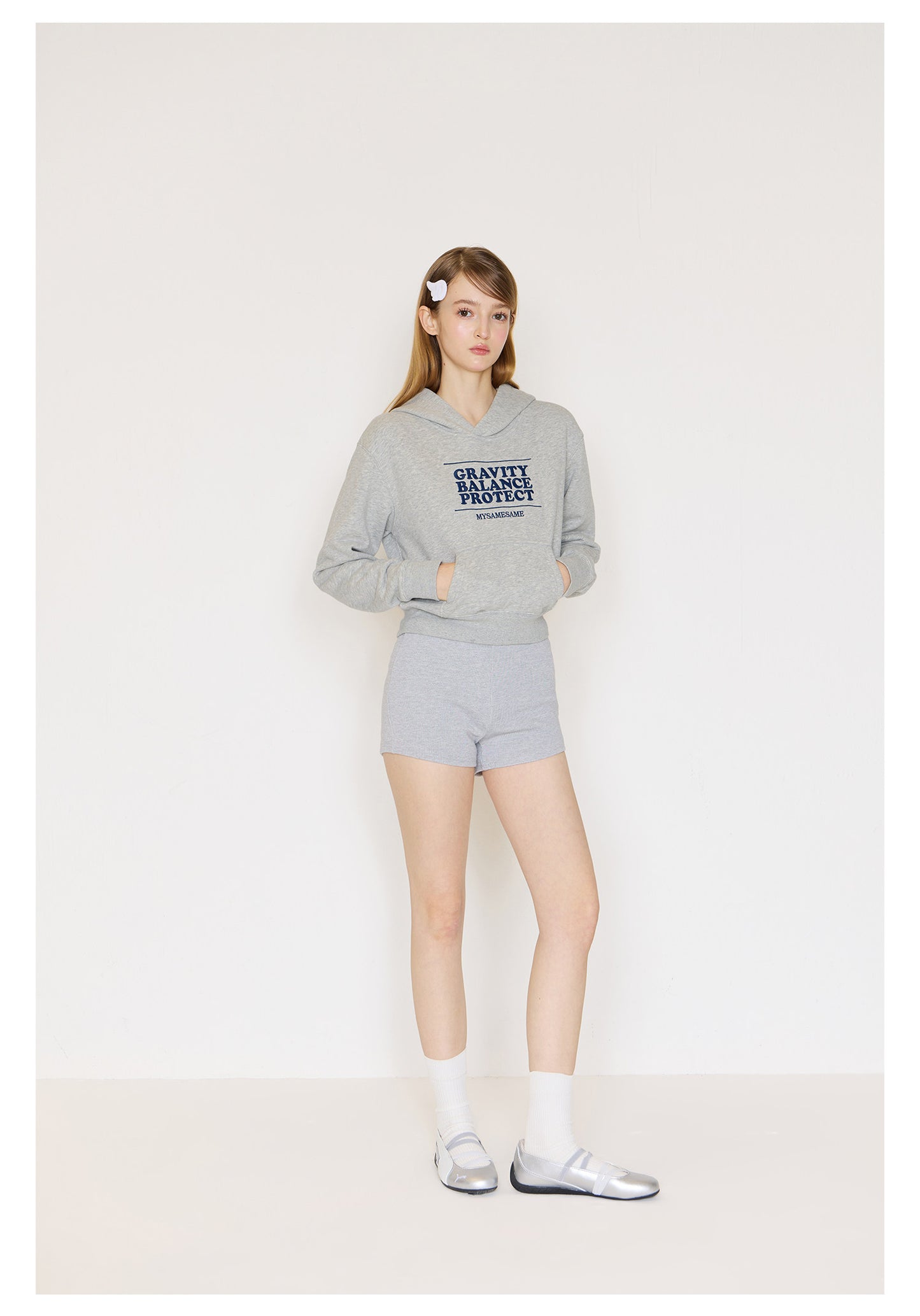Embroidered Letters Hoodies - Light Gray