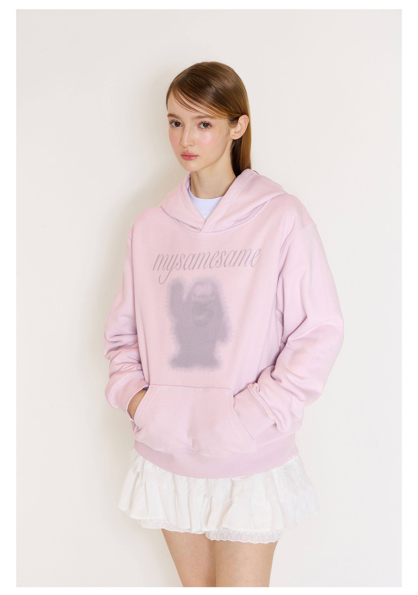 Logo Letter Monster Pattern Print Hoodies - Pink