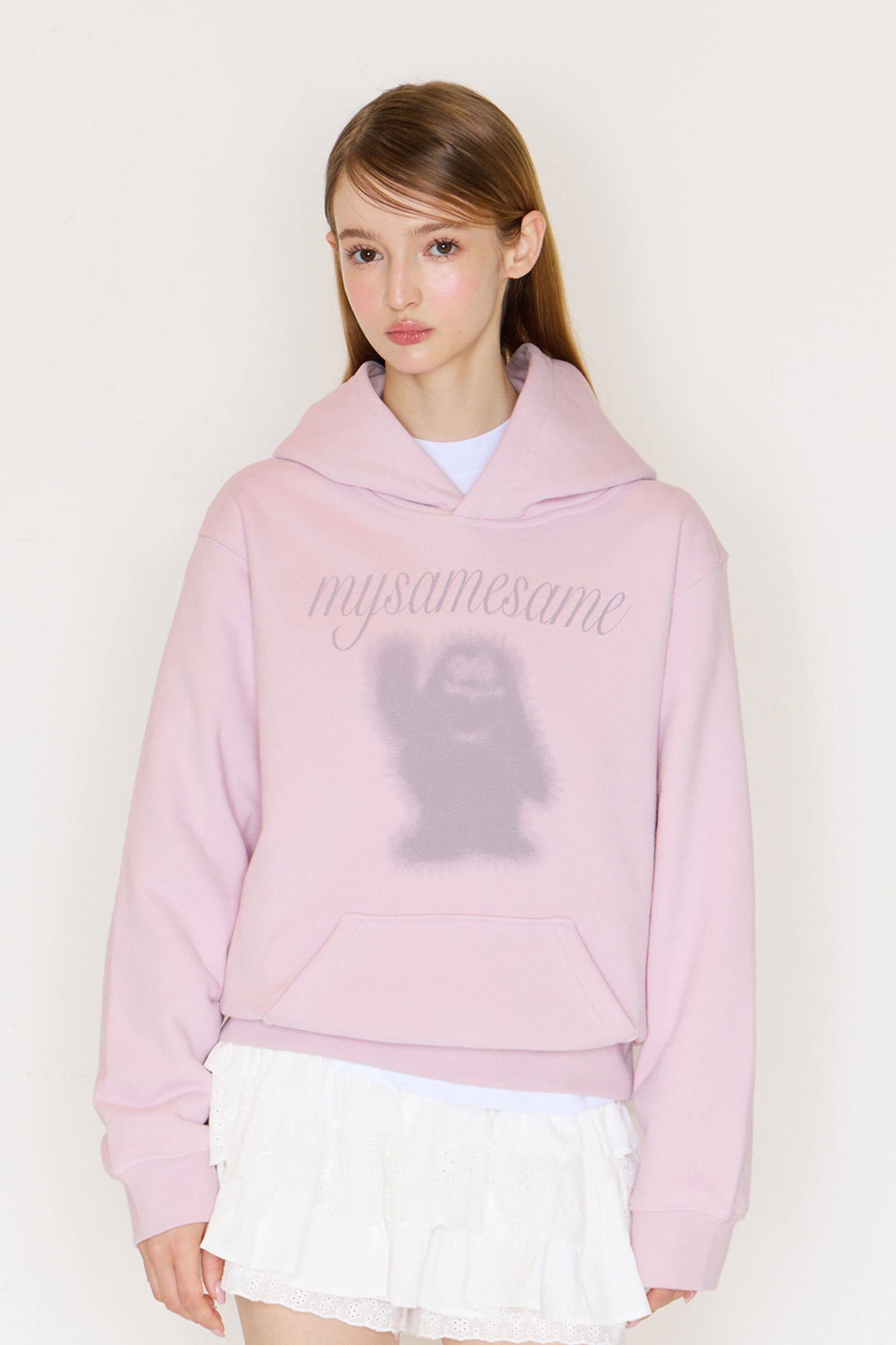 Logo Letter Monster Pattern Print Hoodies - Pink