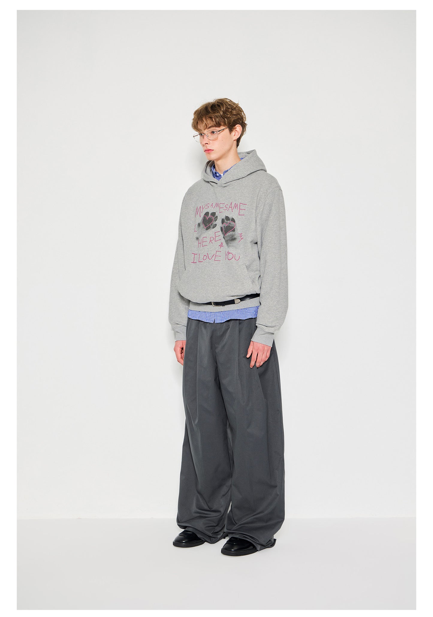 Cat Paw Heart-shaped Letter Print Hoodies - Gray