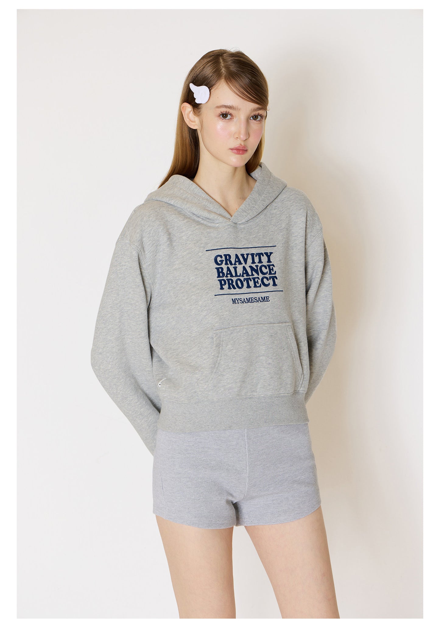 Embroidered Letters Hoodies - Light Gray
