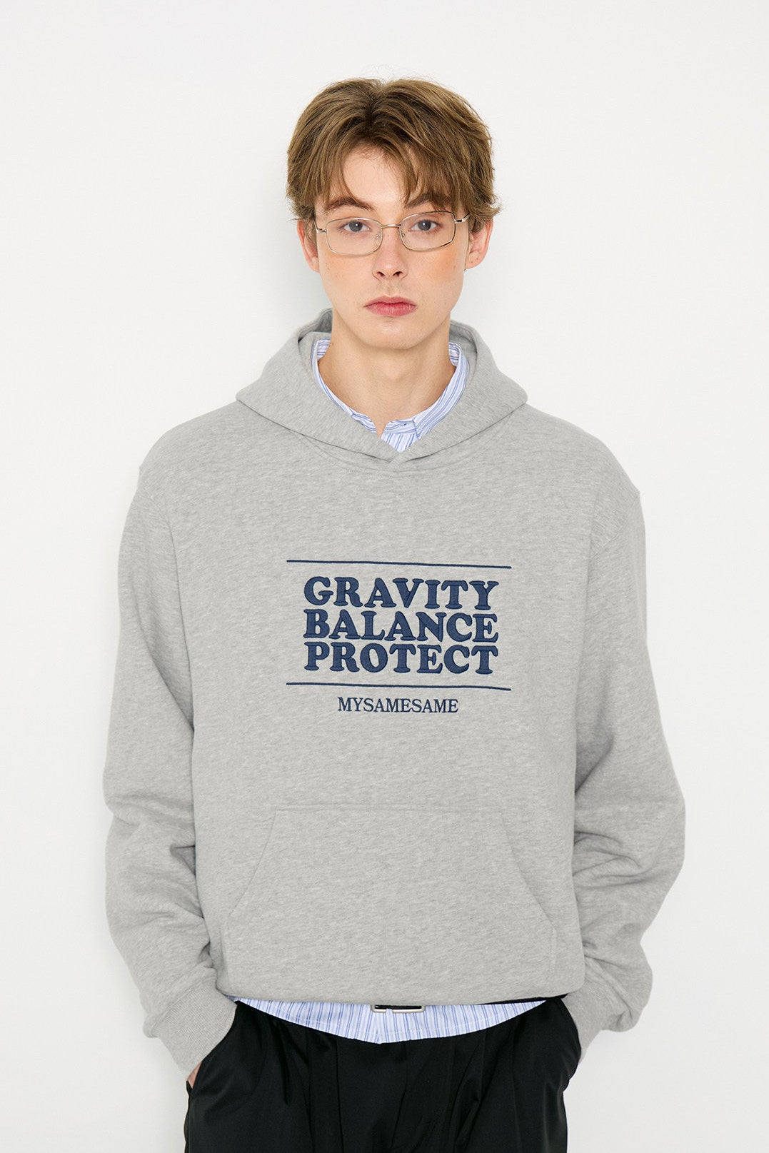 Embroidered Letters Hoodies - Light Gray
