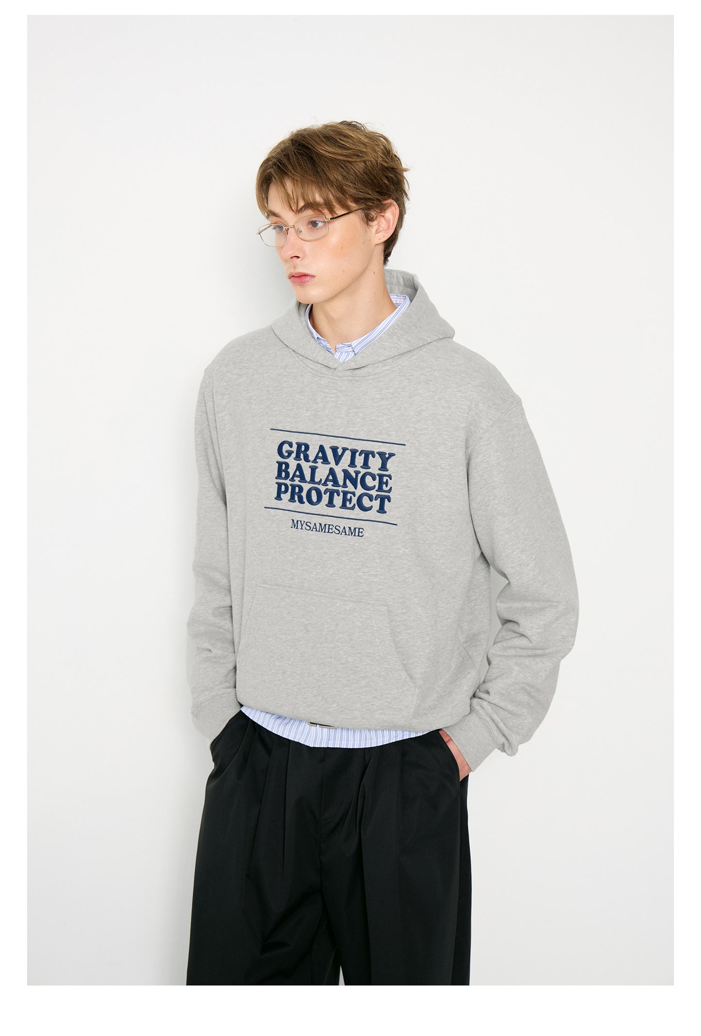 Embroidered Letters Hoodies - Light Gray