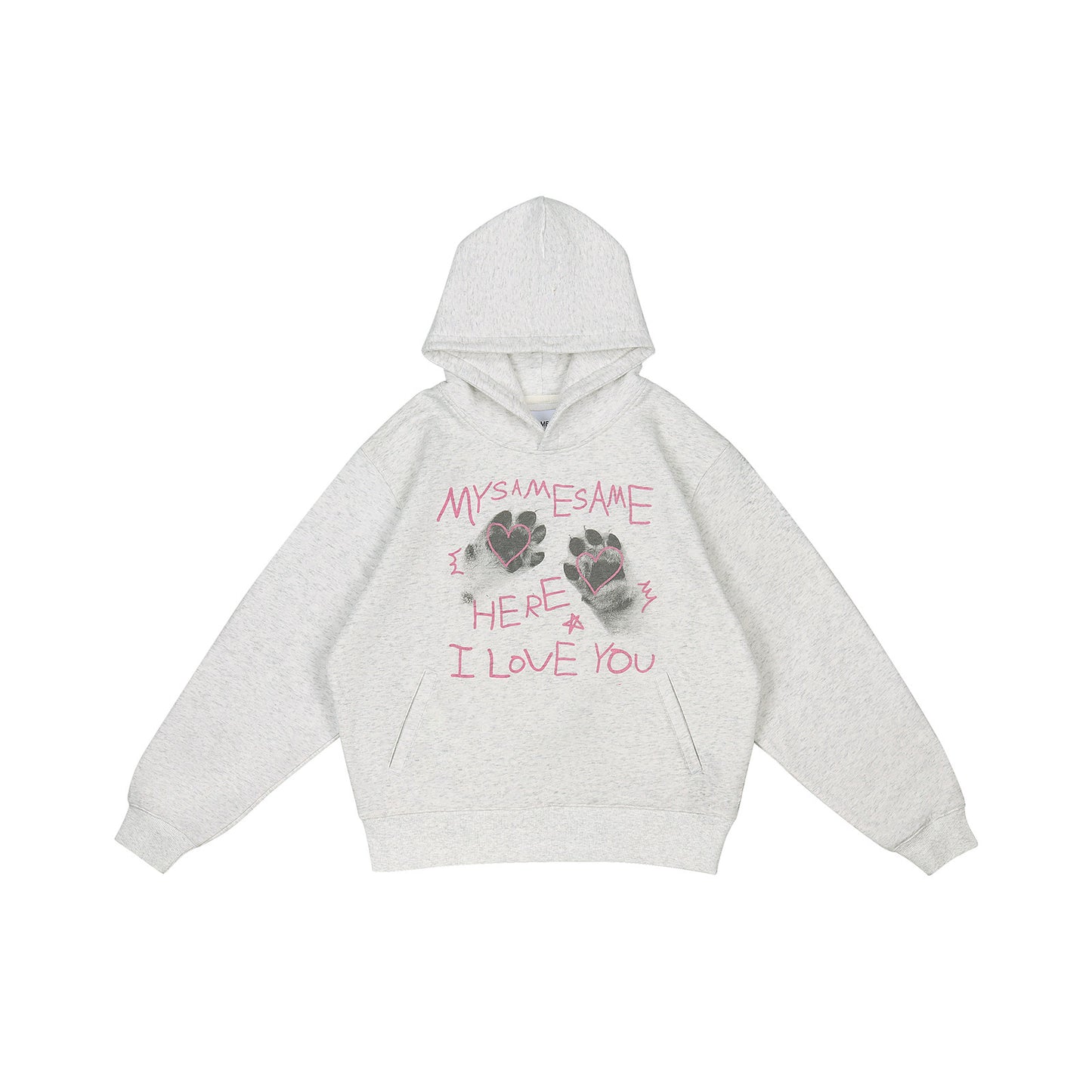 Cat Paw Heart-shaped Letter Print Hoodies - Light Gray