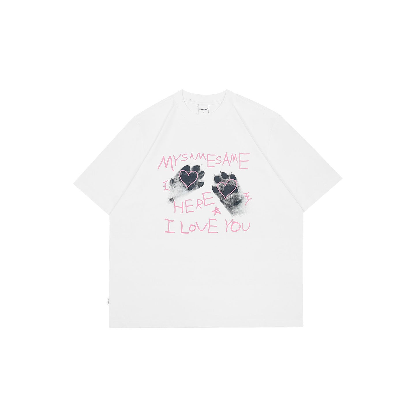 Cat Paw Heart-shaped Letter Print Tee Men - White