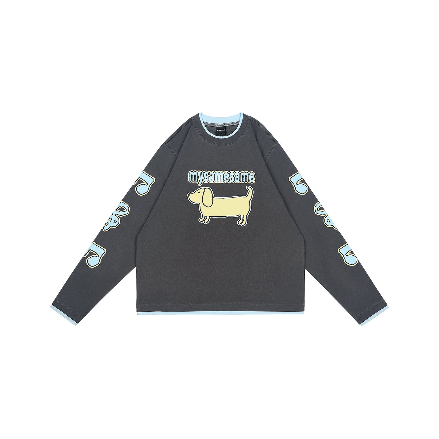 Cute Dachshund Dog Print Long Sleeve Shirt - Gray