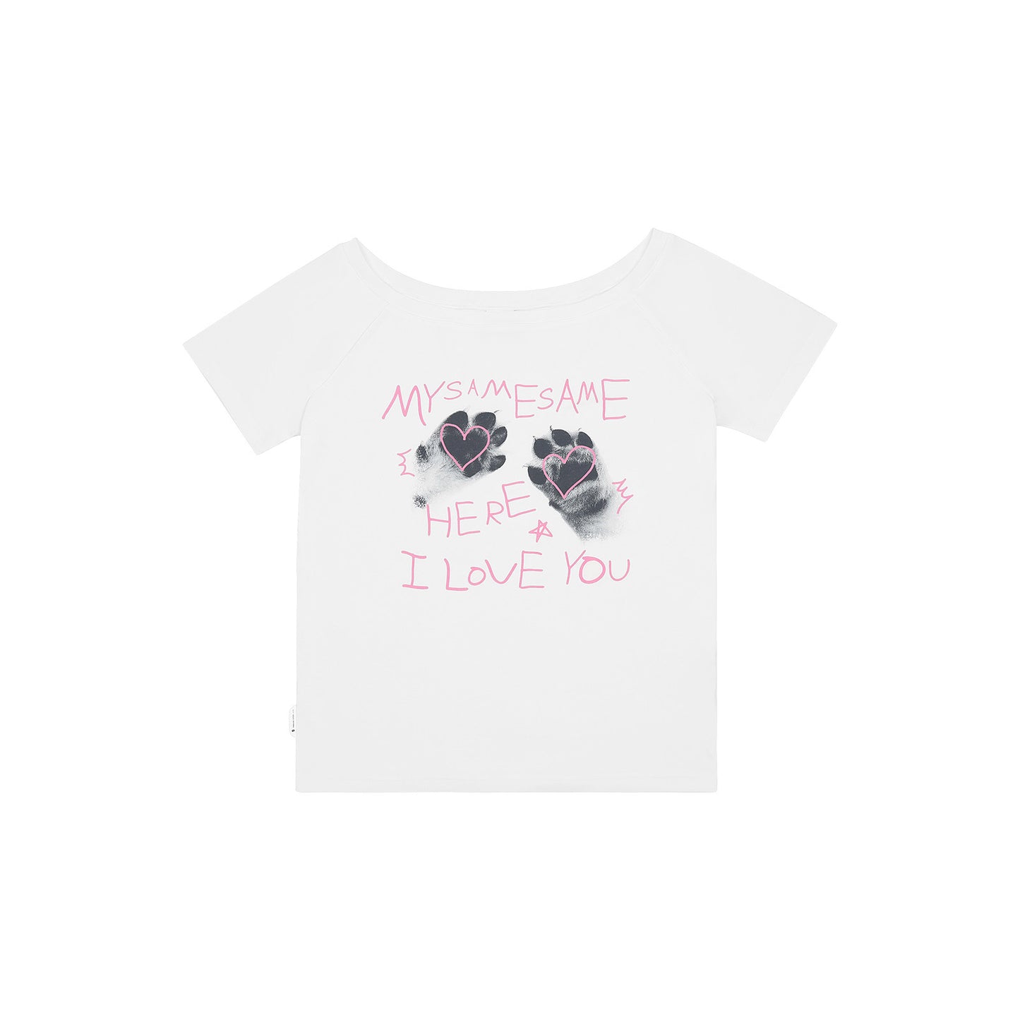 Cat Paw Heart-shaped Letter Print Tee Women - White