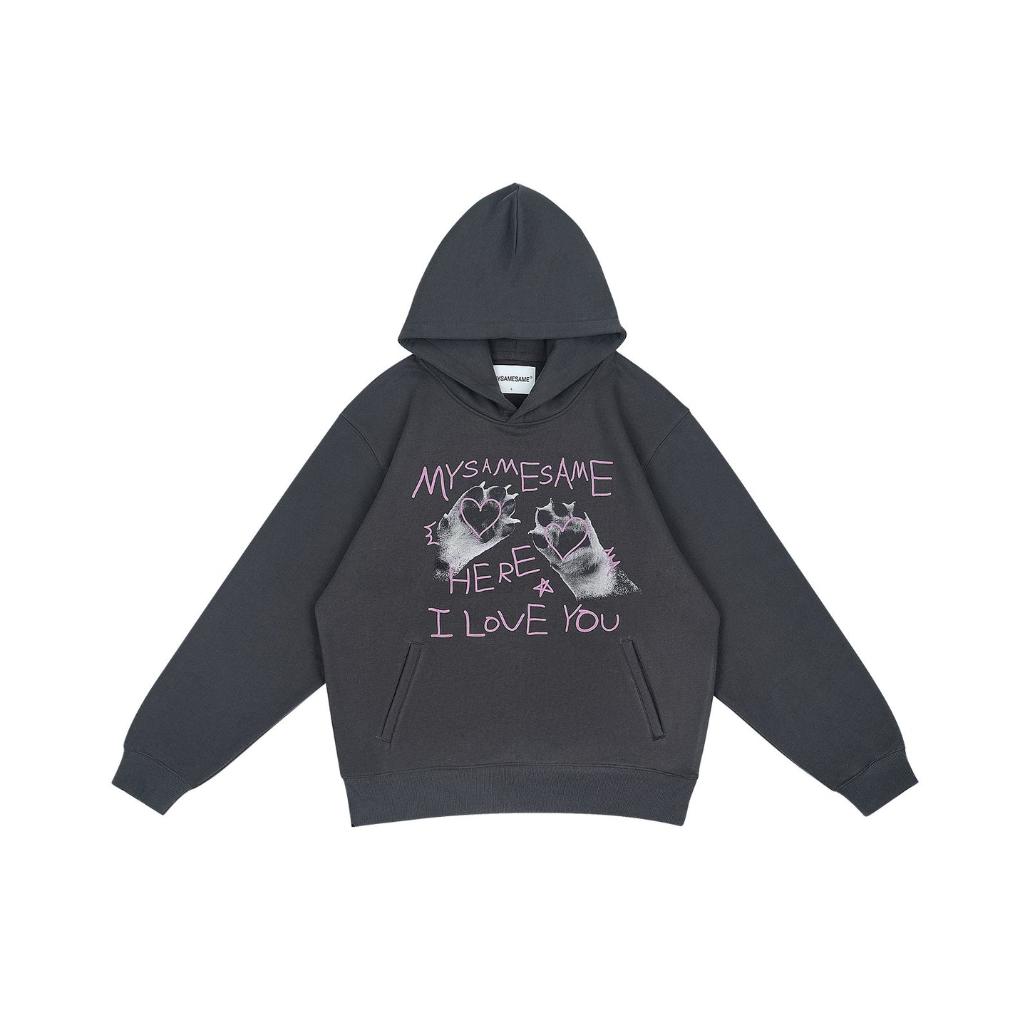 Cat Paw Heart-shaped Letter Print Hoodies - Dark Gray